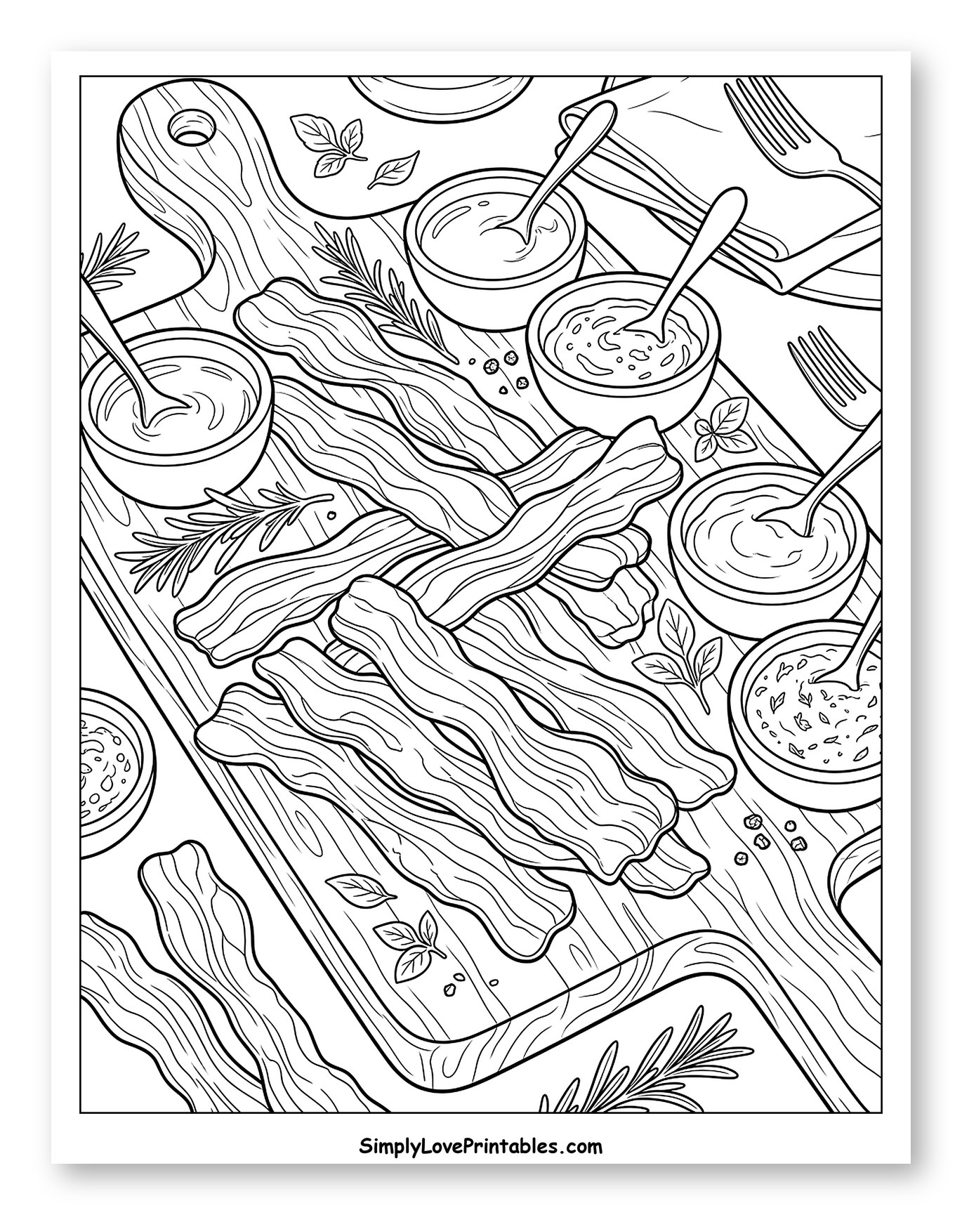 Bacon Strips on a Cutting Board with Sauces