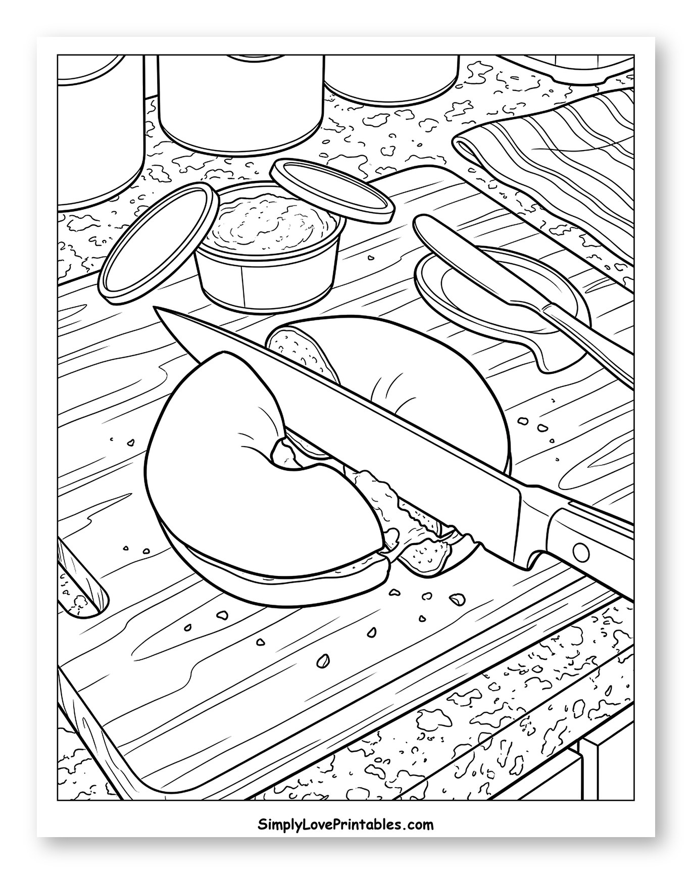 Bagel and Cream Cheese Prep Coloring Sheet