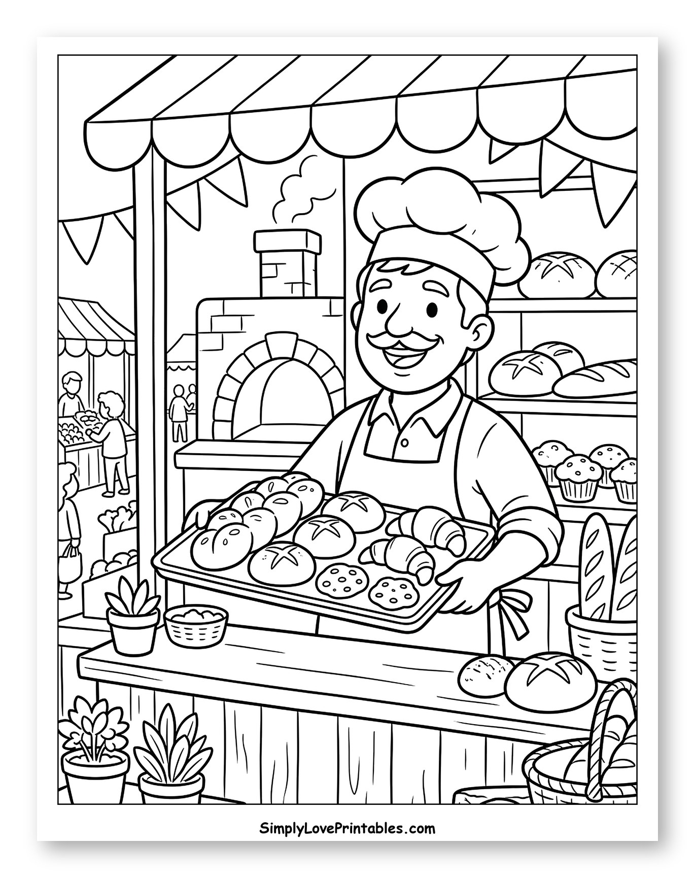 Baker at a Bustling Market Stall
