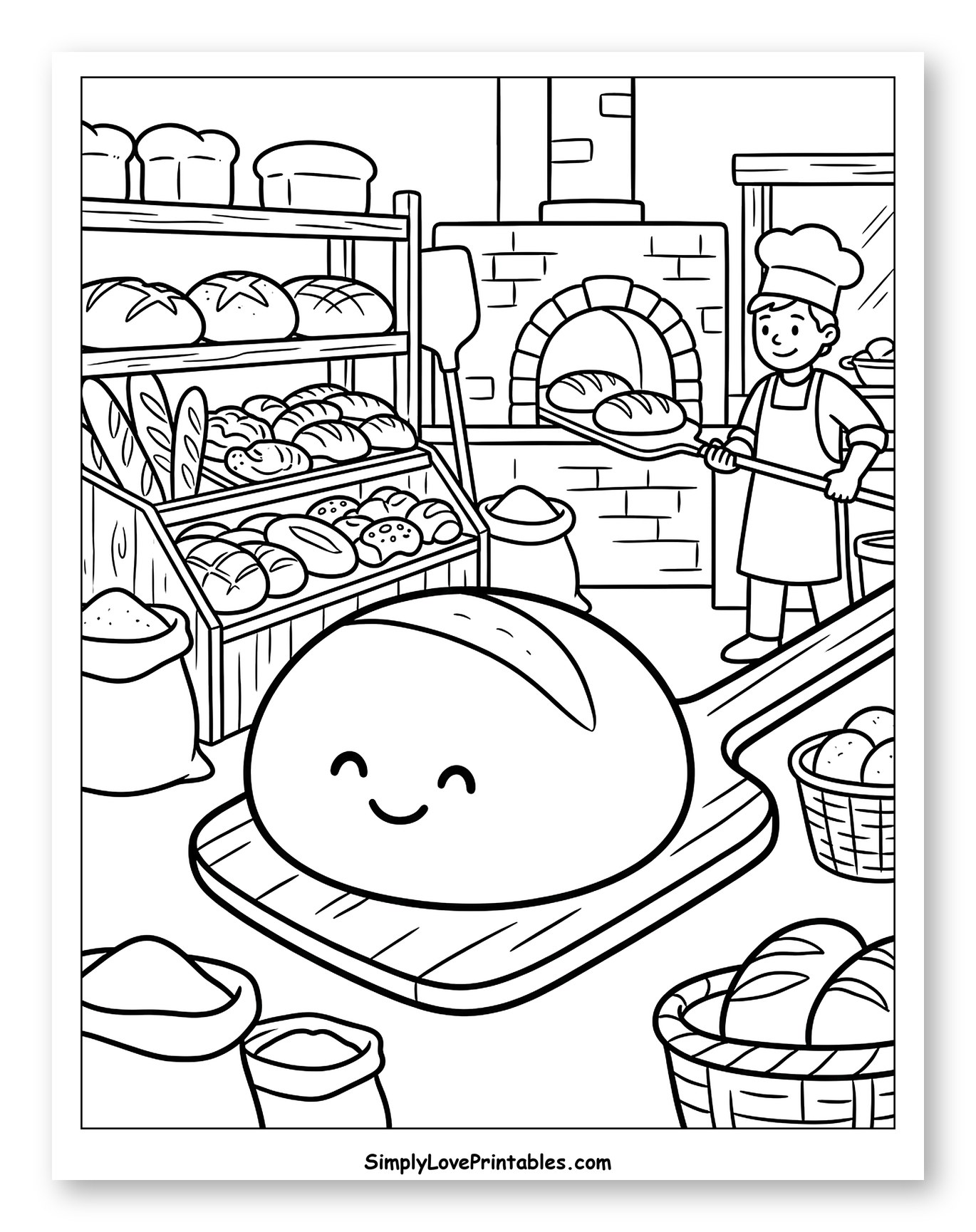 Baker in a Bakery with Fresh Bread Coloring Sheet for Toddlers