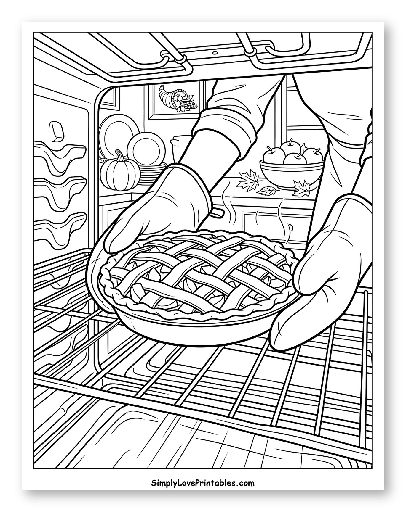 Baking Apple Pie in a Warm Oven Coloring Sheet