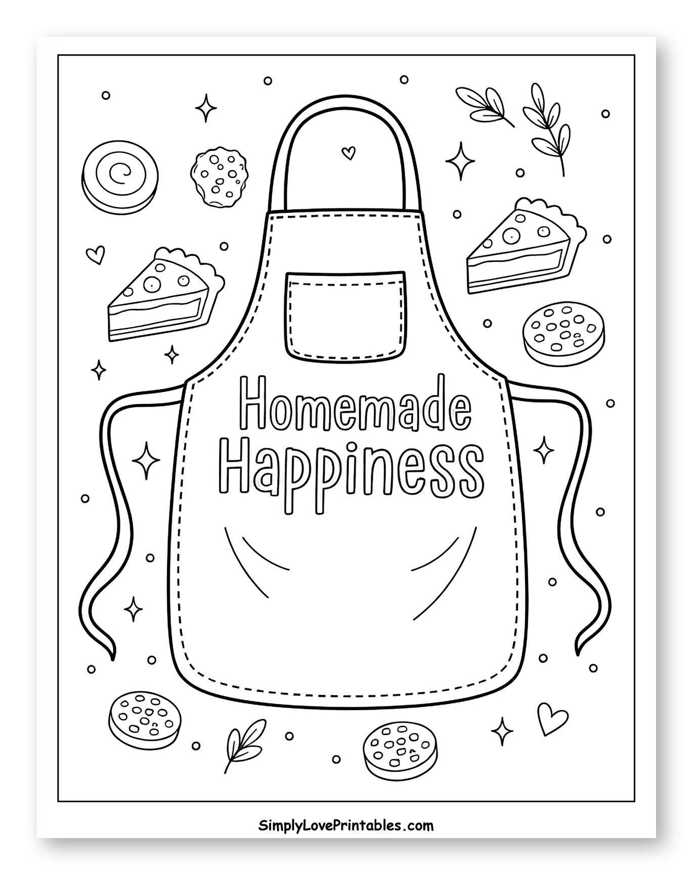 Baking Apron with Homemade Happiness and Treats Coloring Page for Adults