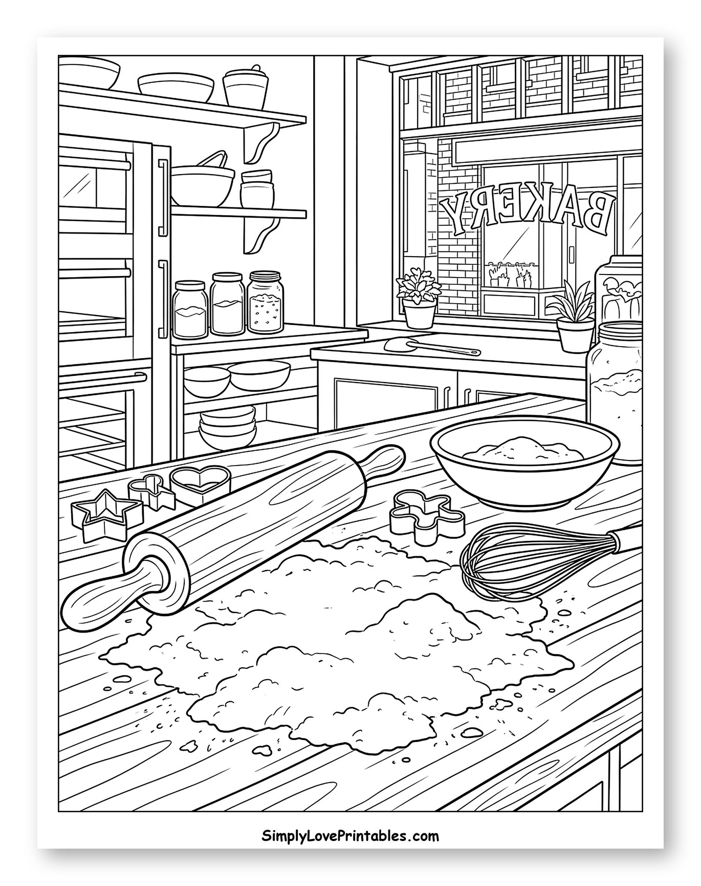Baking Counter with Rolling Pin and Flour to Color