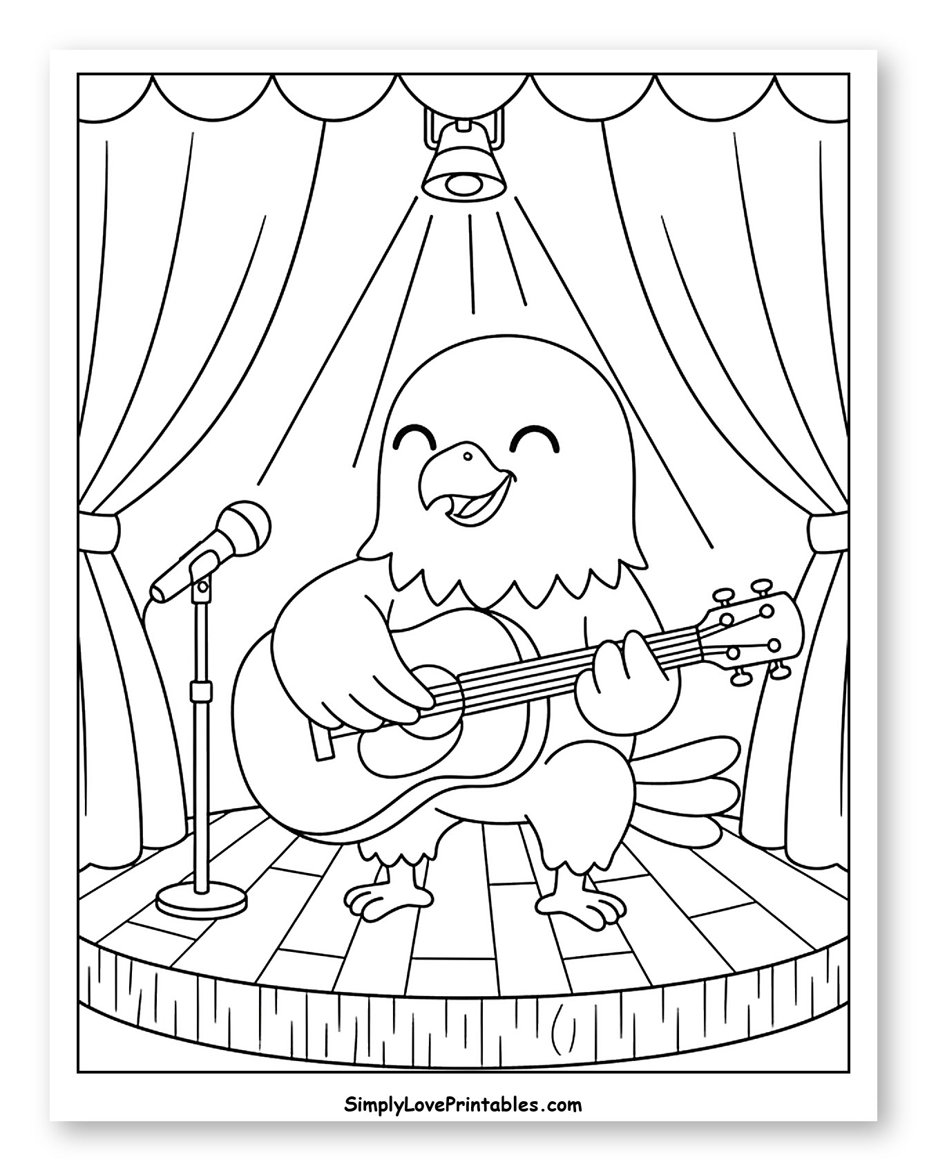 Bald Eagle Singing and Playing Guitar to Color for Kids