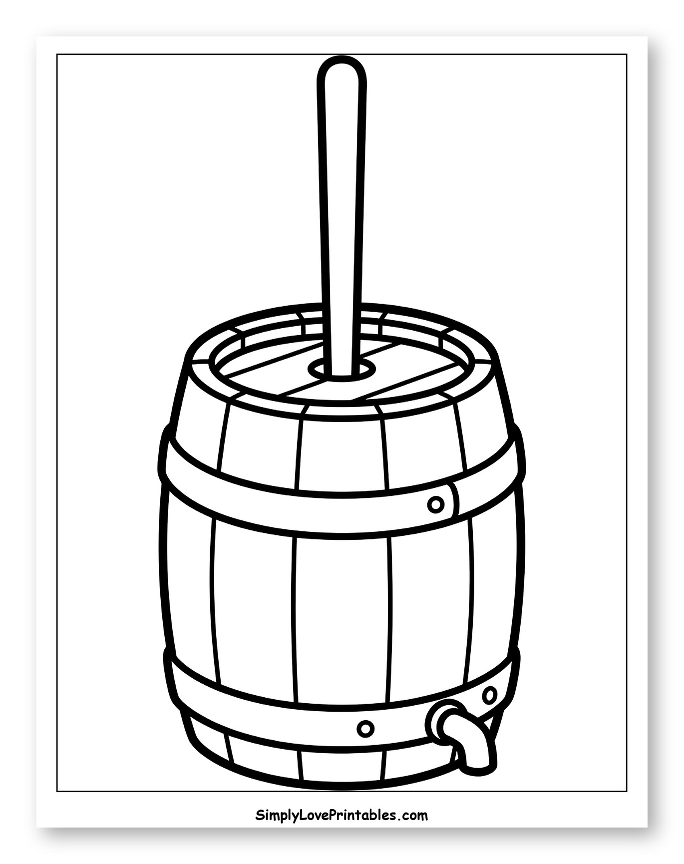 Barrel of Butter with a Churning Stick Coloring Sheet for Toddlers