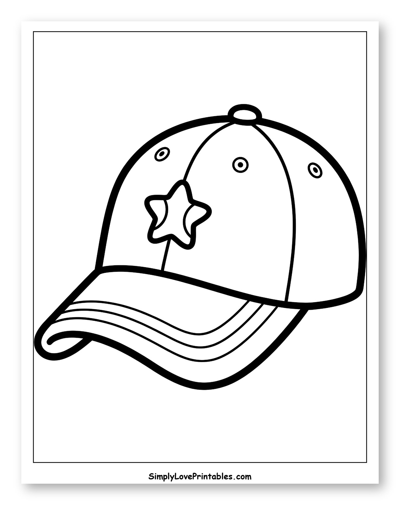 Baseball Cap with Star Design Coloring Page for Toddlers