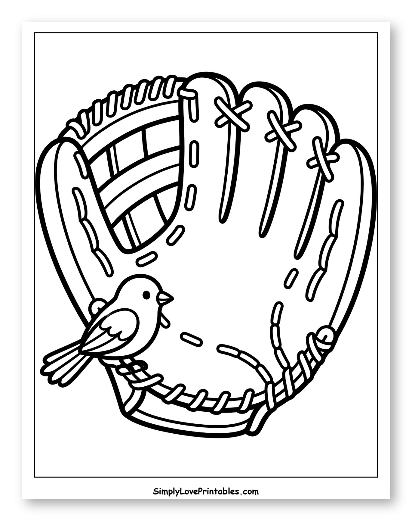 Baseball Glove with a Small Bird to Color for Toddlers