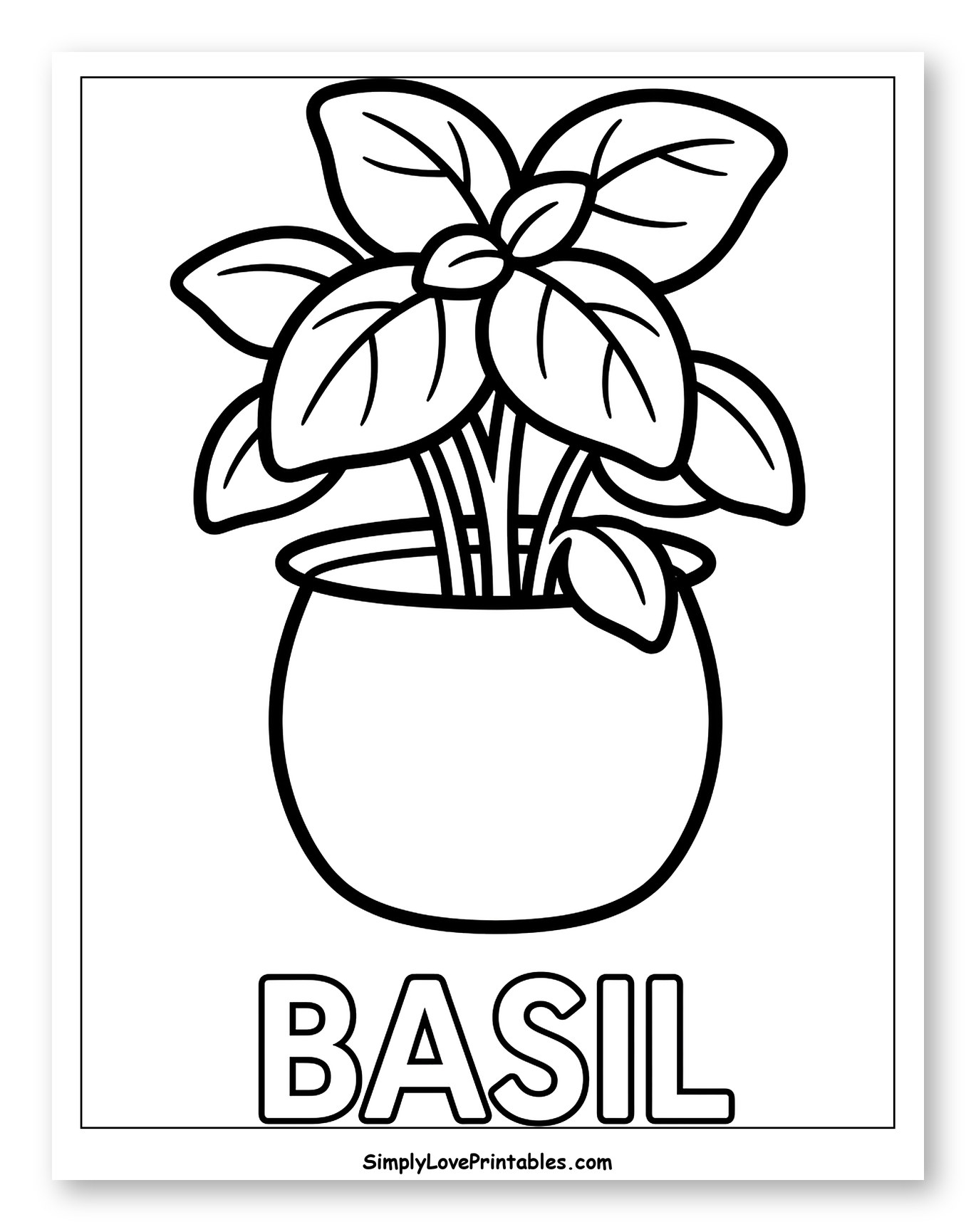 Basil Plant in a Pot Coloring Page for Toddlers