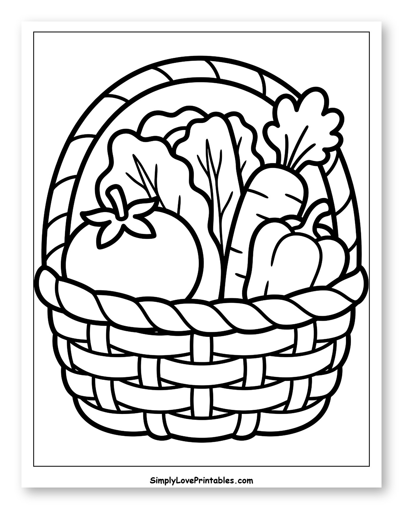 Basket Filled with Garden Vegetables to Color for Toddlers