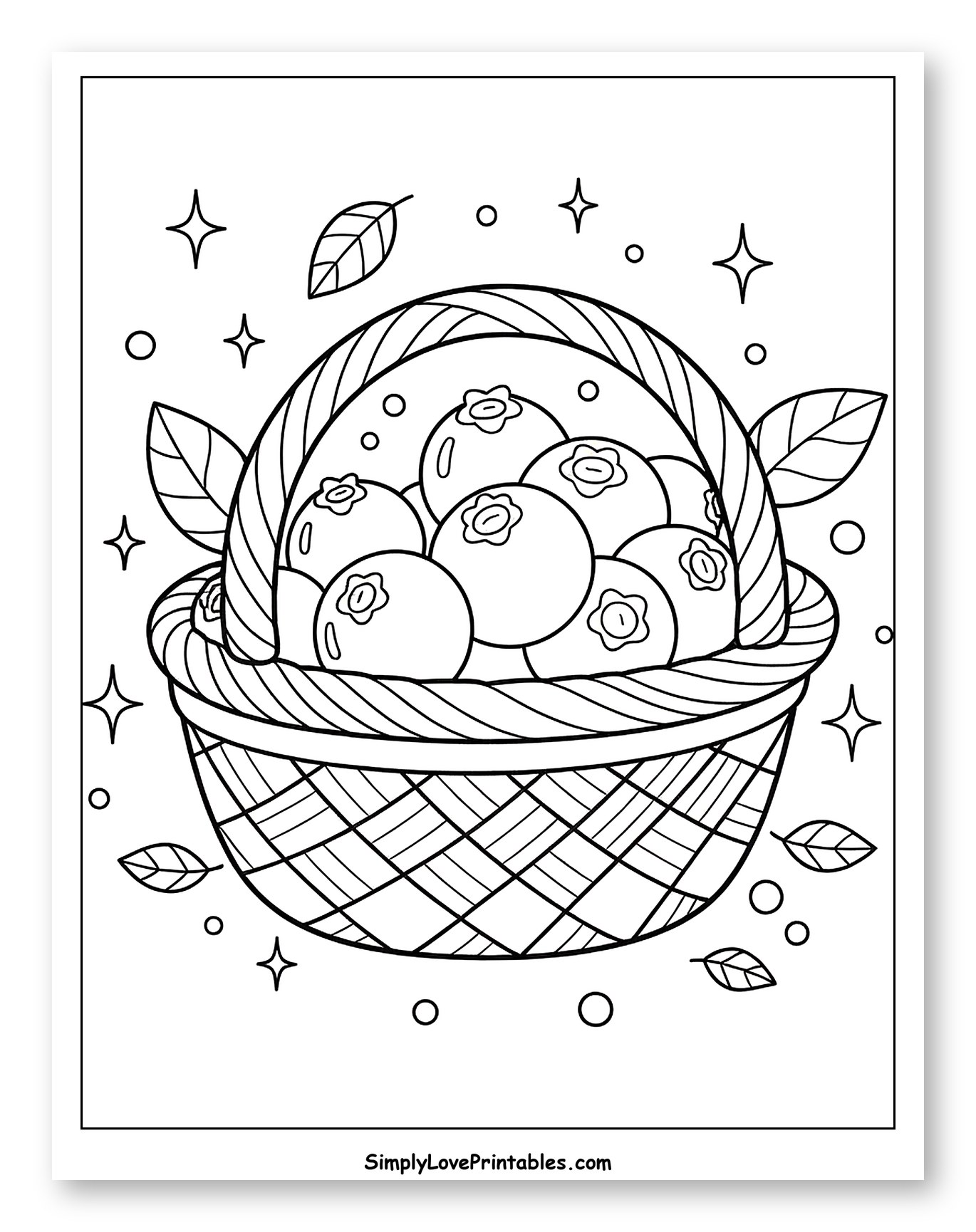Basket Full of Blueberries and Leaves