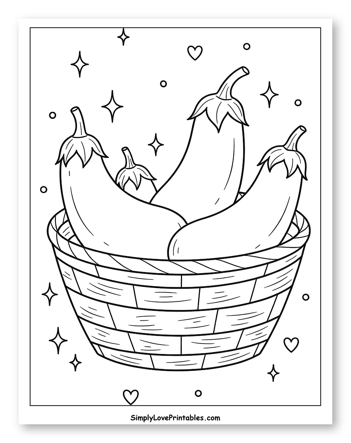 Basket Full of Fresh Eggplants