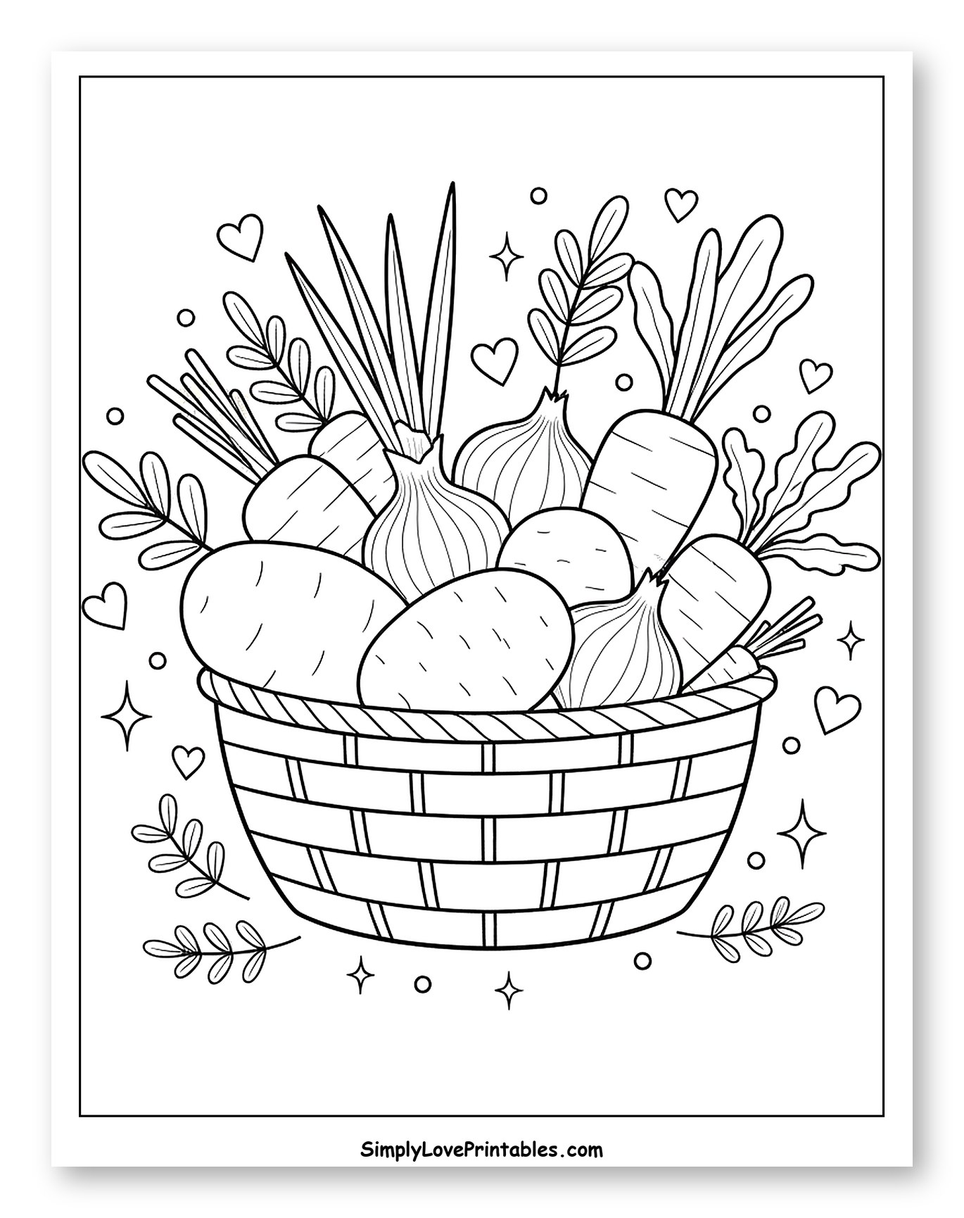 Basket Full of Fresh Garden Vegetables to Color for Adults