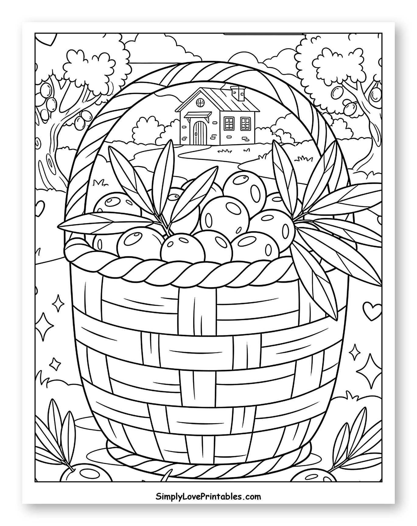 Basket Full of Olives with a Countryside View