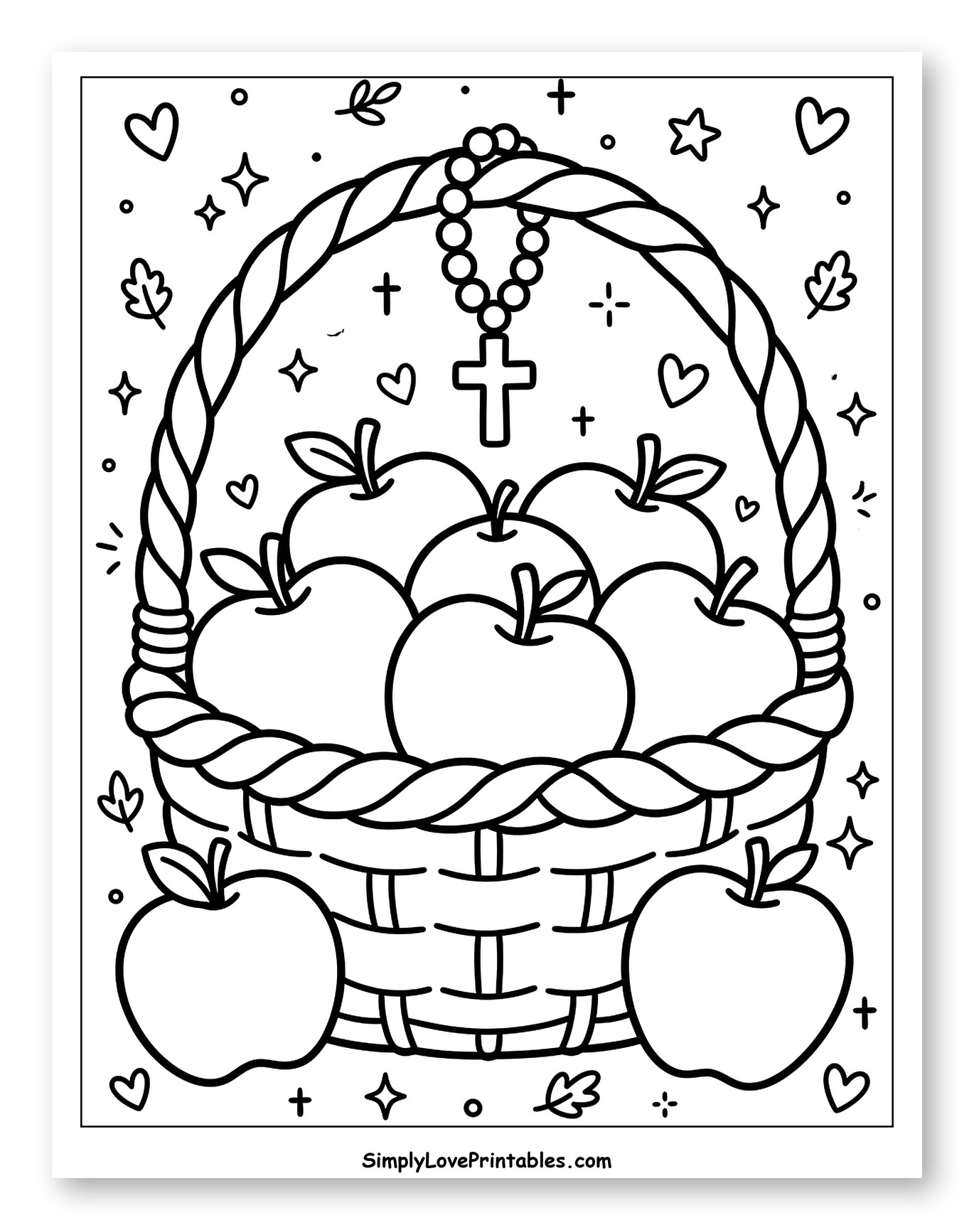 Basket of Apples with Rosary and Cross