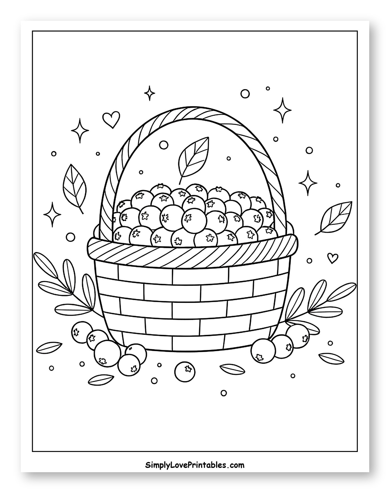 Basket of Cranberries with Leaves and Stars