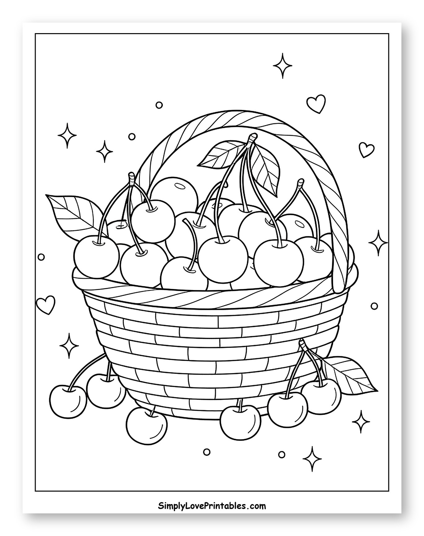 Basket Overflowing with Fresh Cherries to Color for Adults