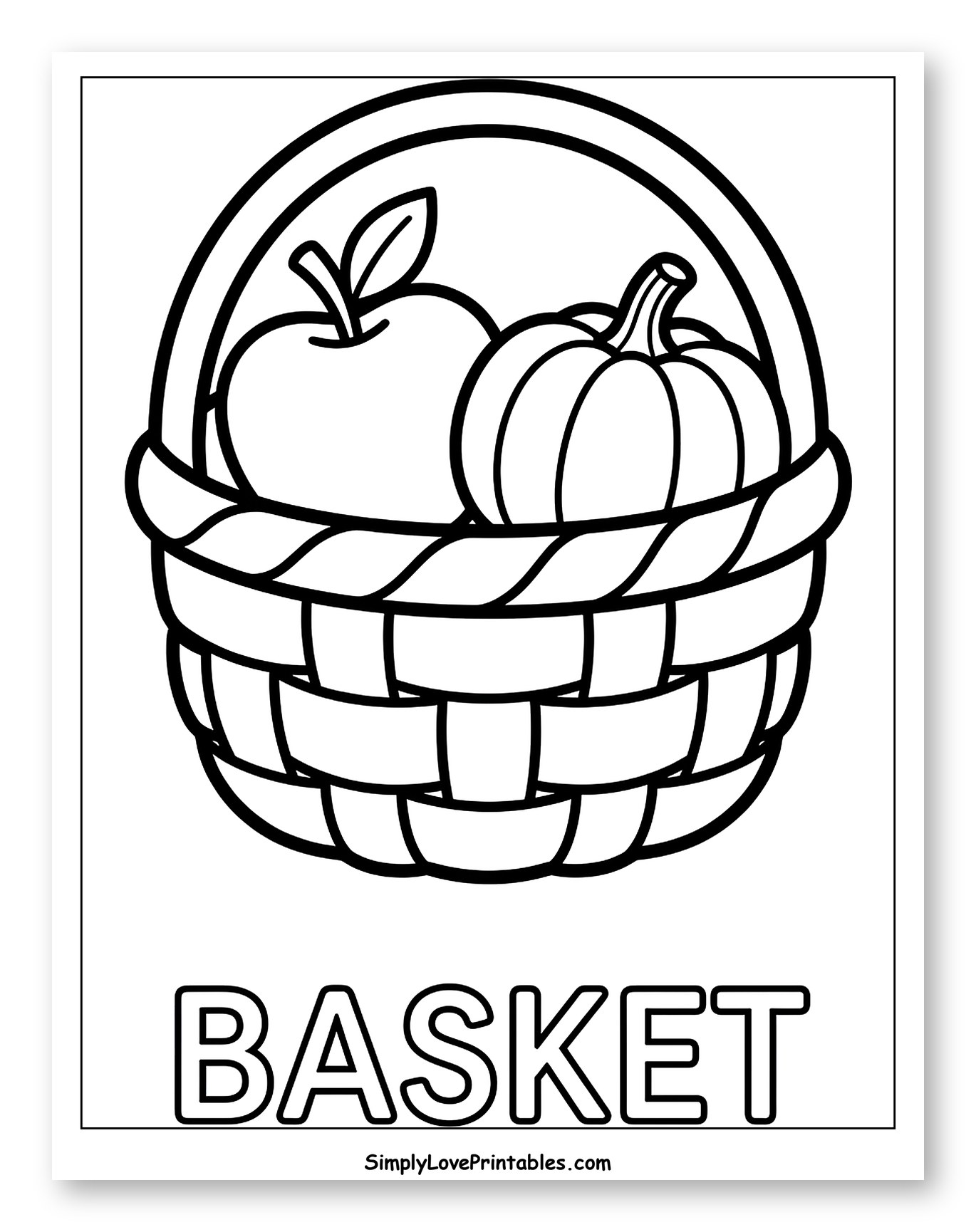 Basket with Apple and Pumpkin Coloring Sheet for Toddlers