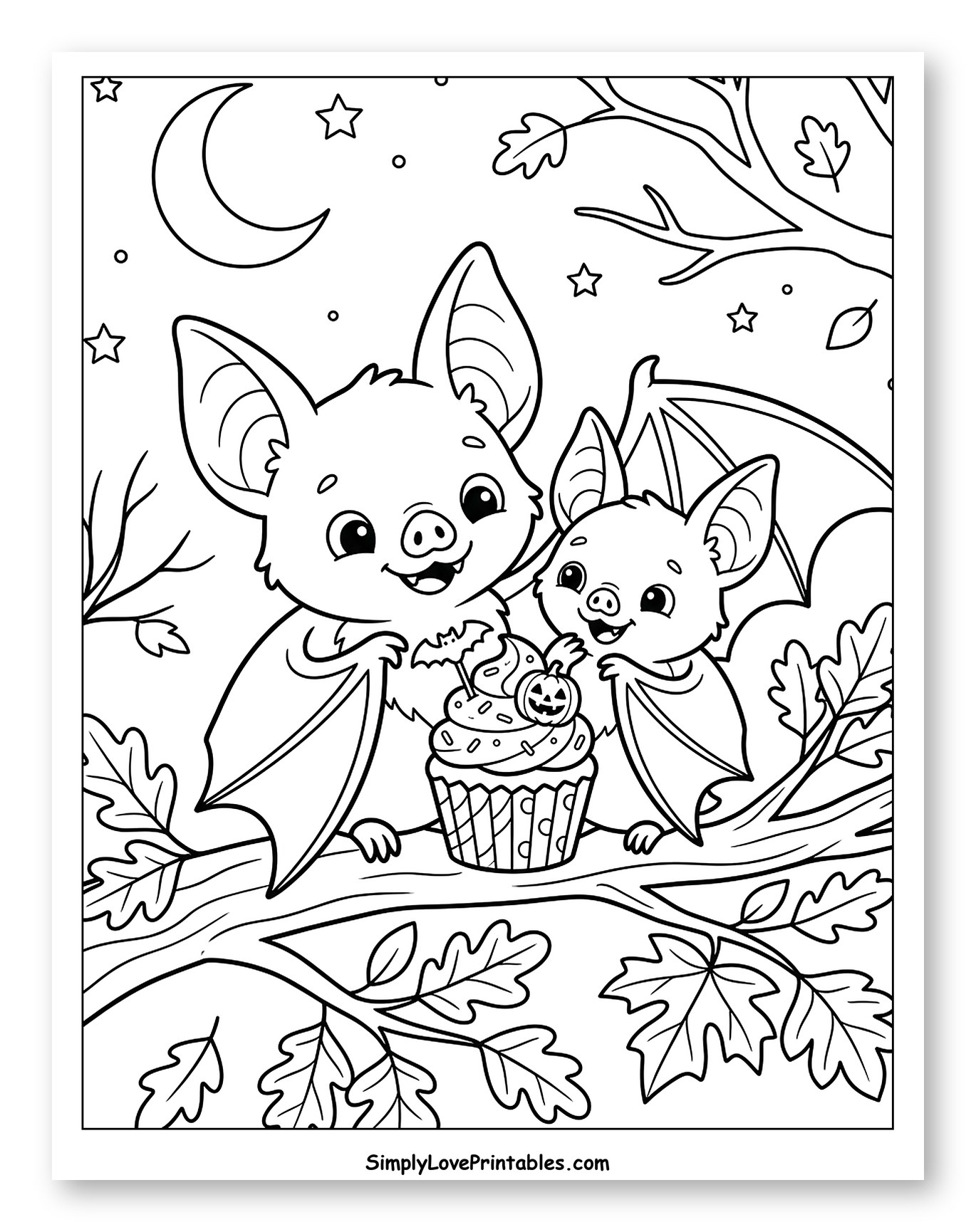 Bats Sharing a Halloween Cupcake