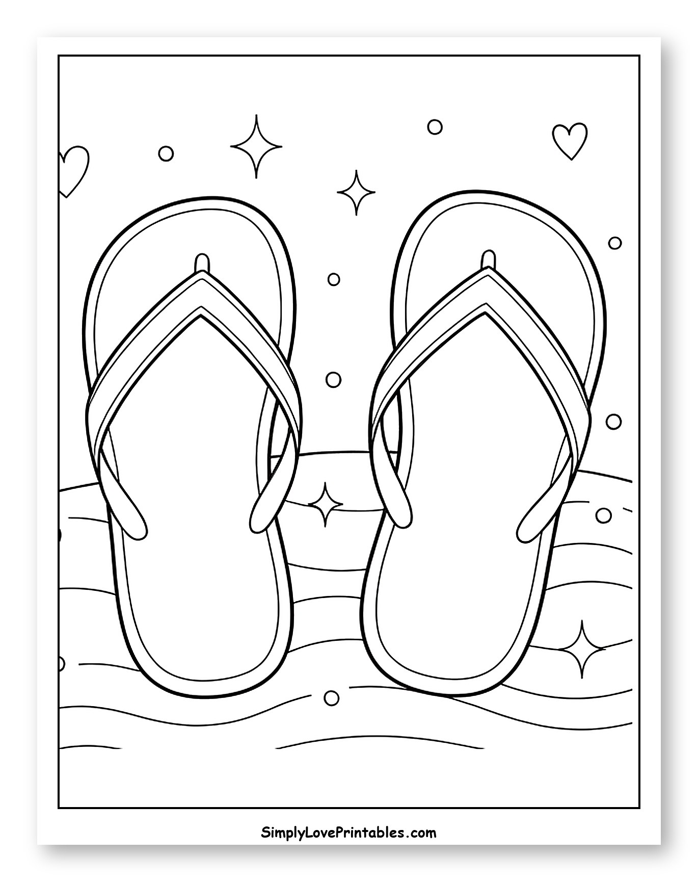 Beach Flip Flops with Hearts and Stars