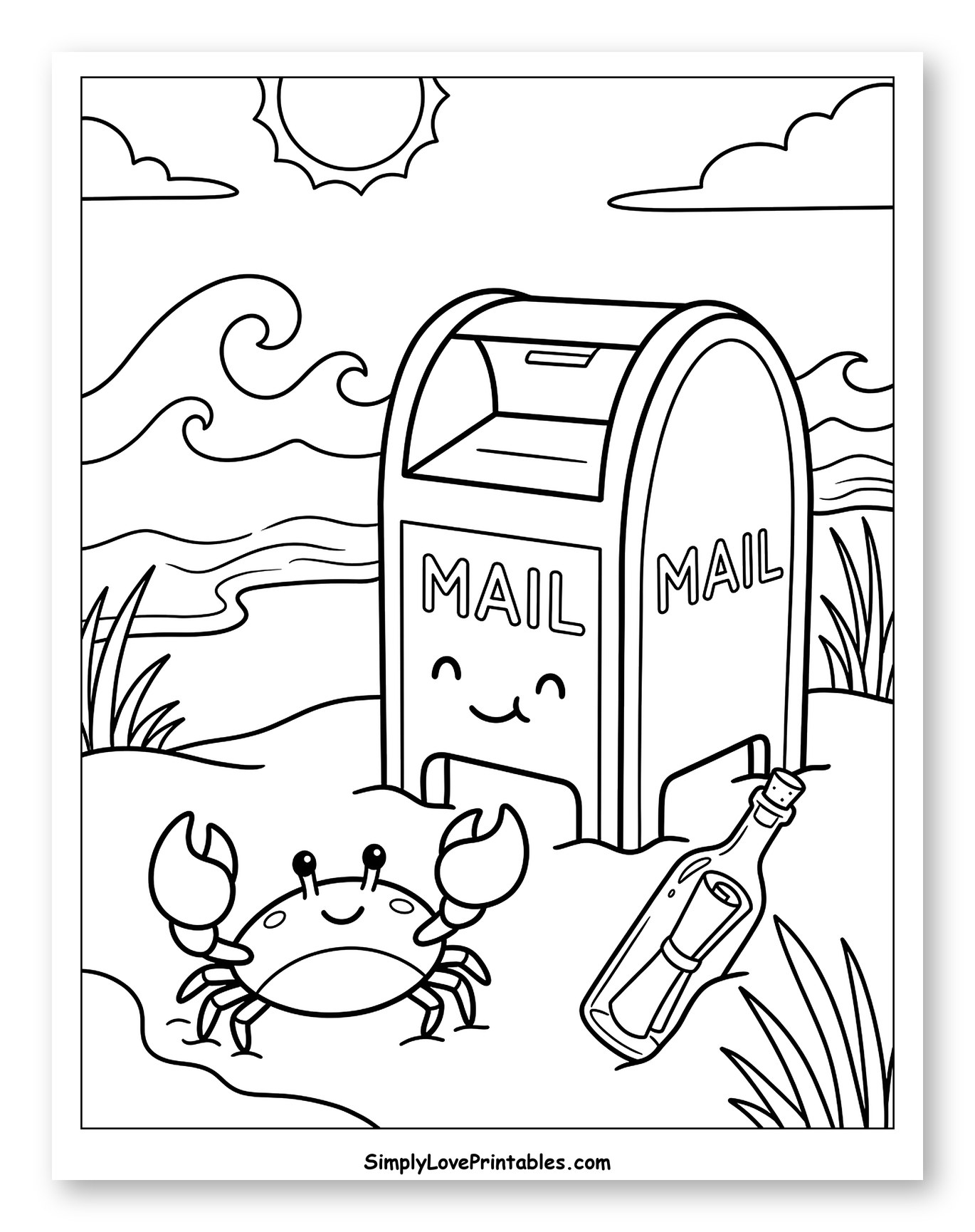 Beach Mailbox with Crab and Message in Bottle