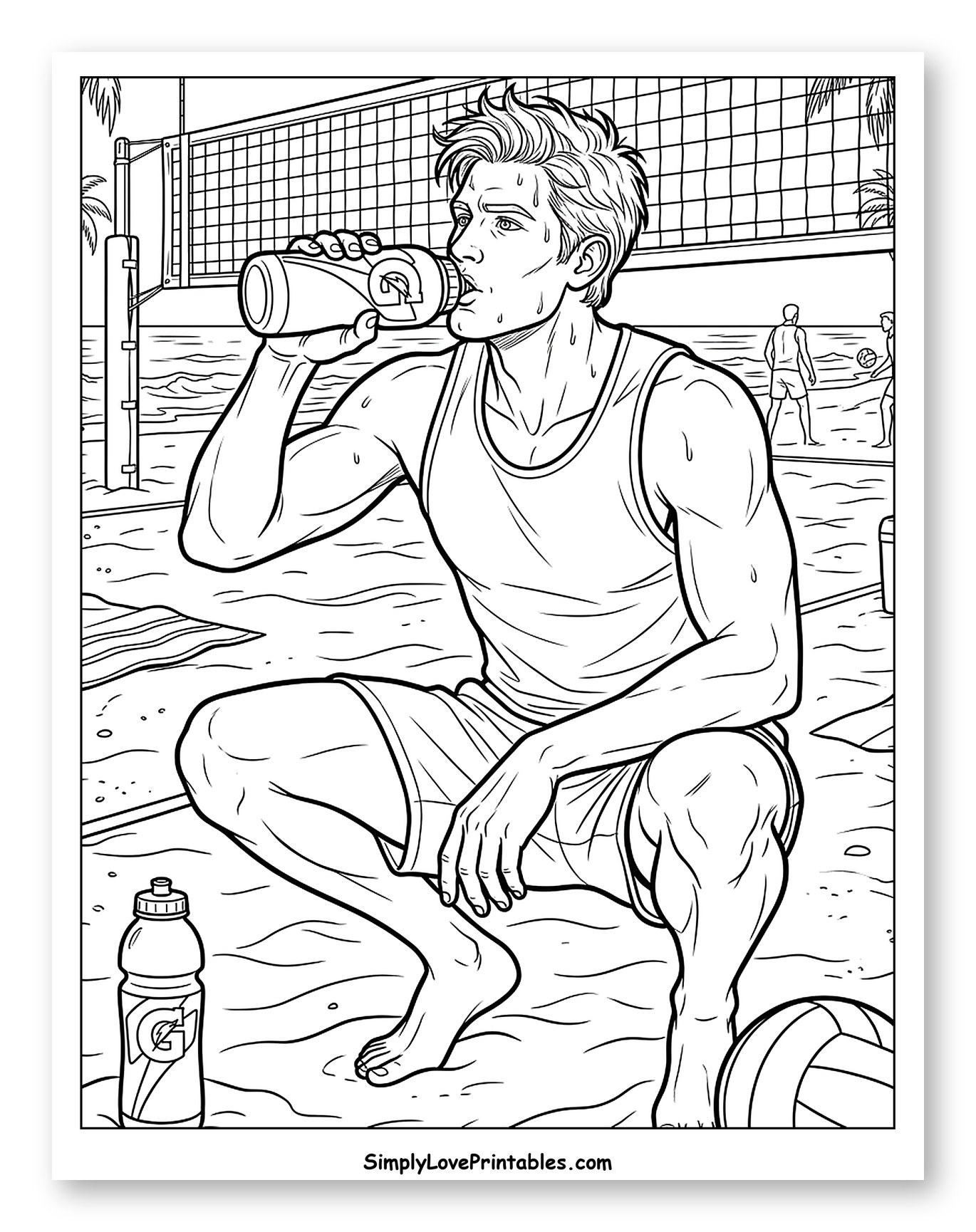 Beach Volleyball Player Drinking Gatorade Coloring Page