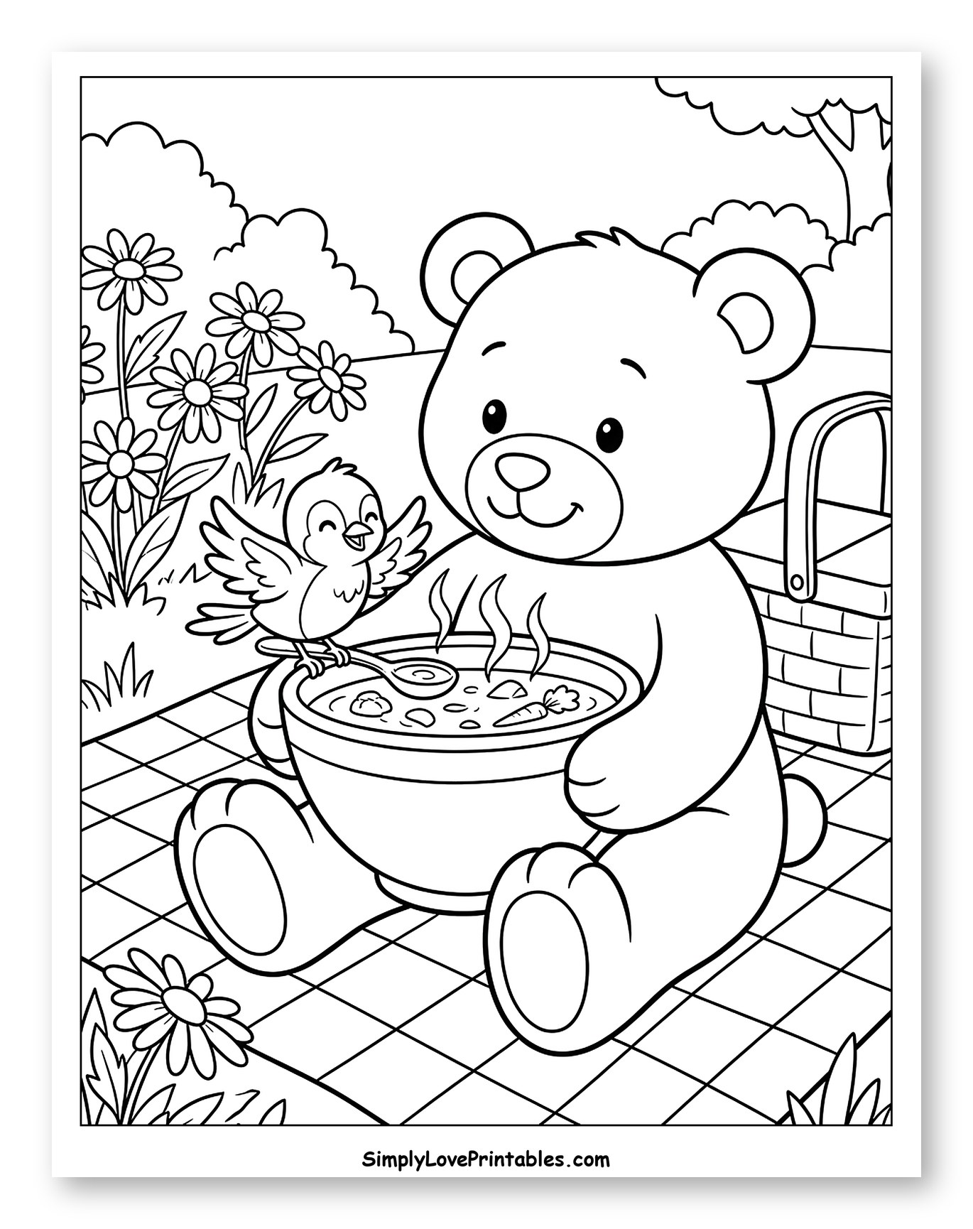 Bear and Bird Eating Soup Picnic