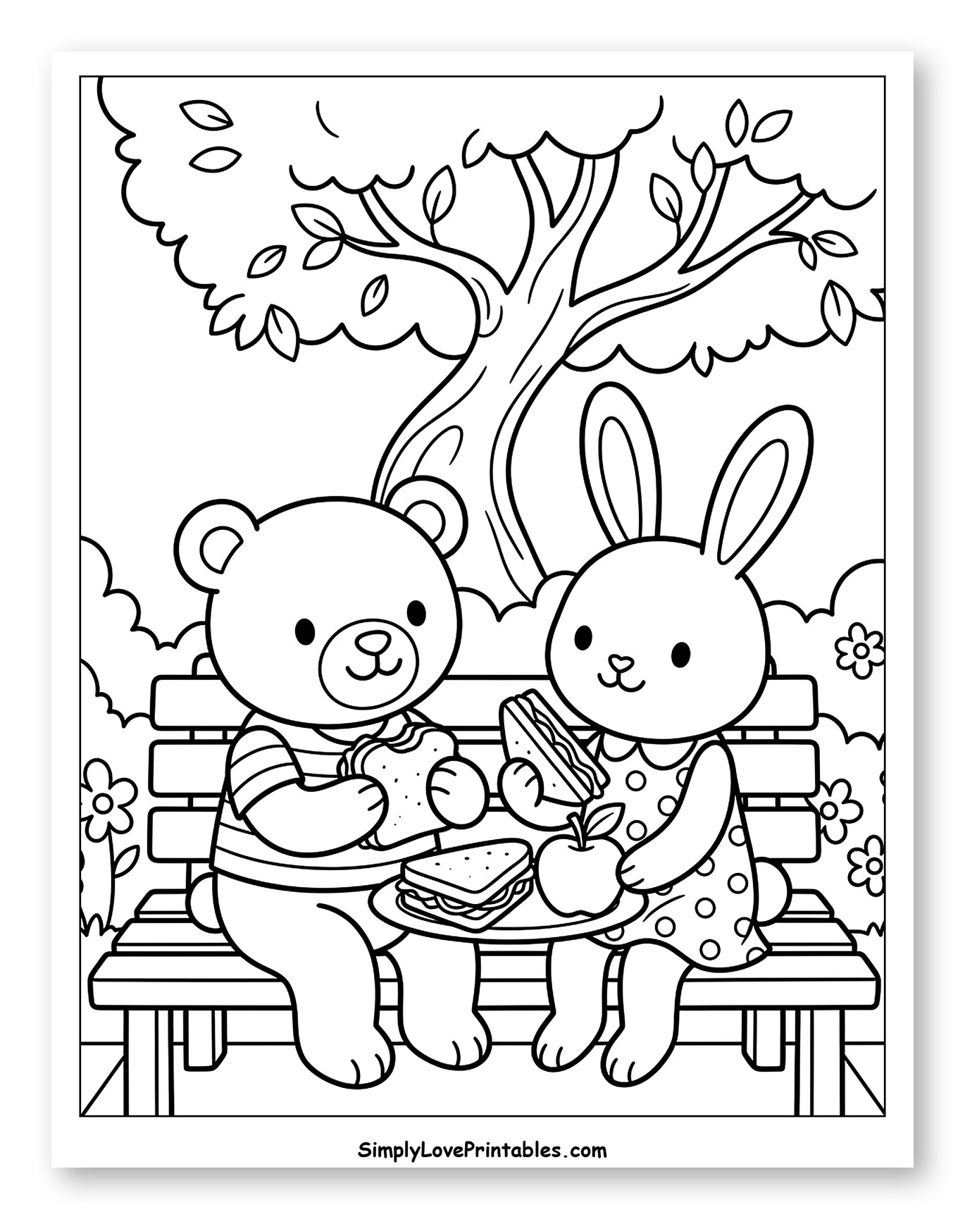 Bear and Bunny Enjoying Outdoor Lunch