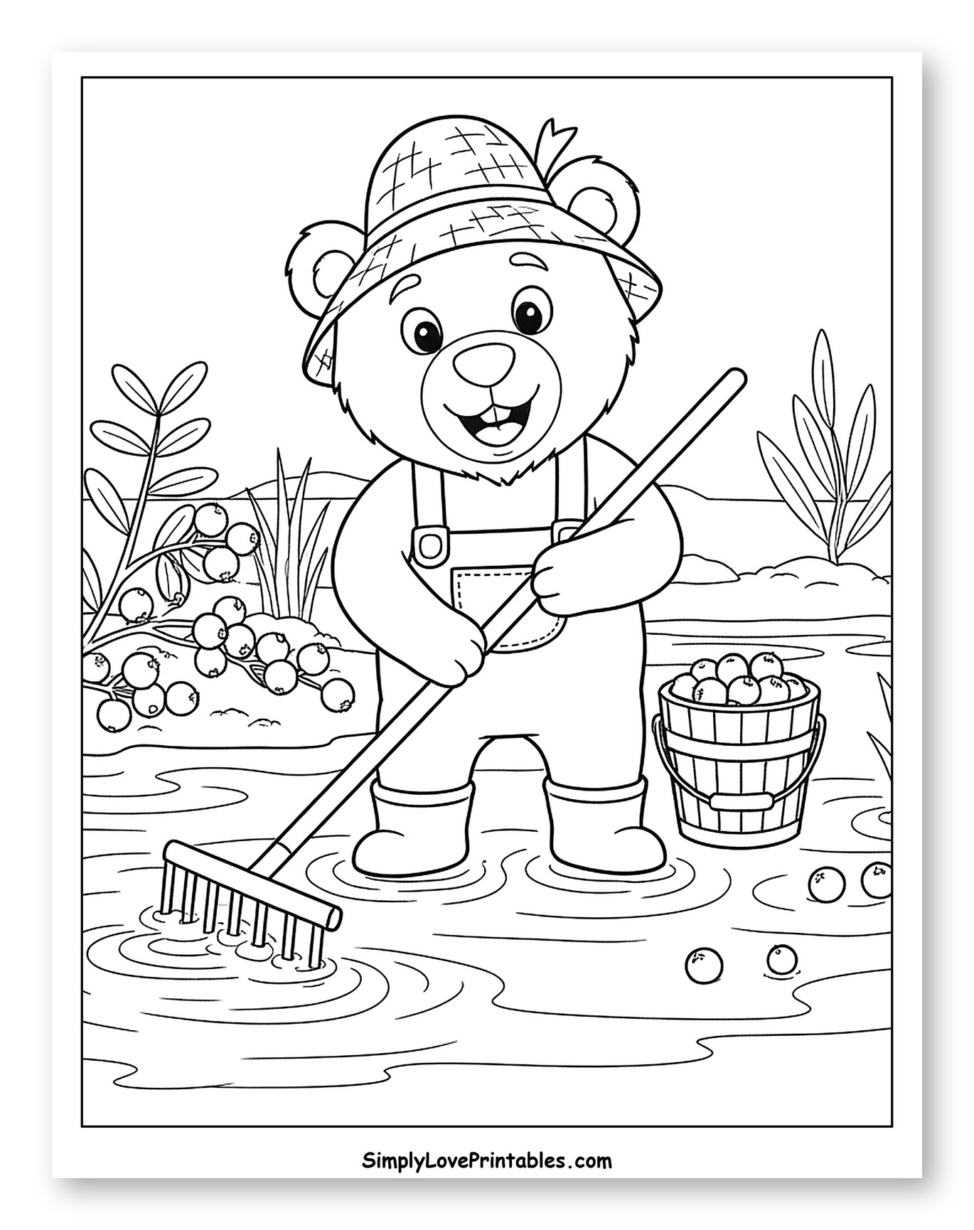 Bear Farmer Harvesting Cranberries in a Pond