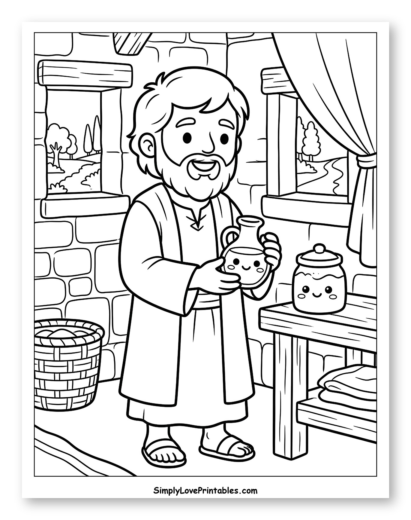 Bearded Man Holding a Smiling Jug in His Home