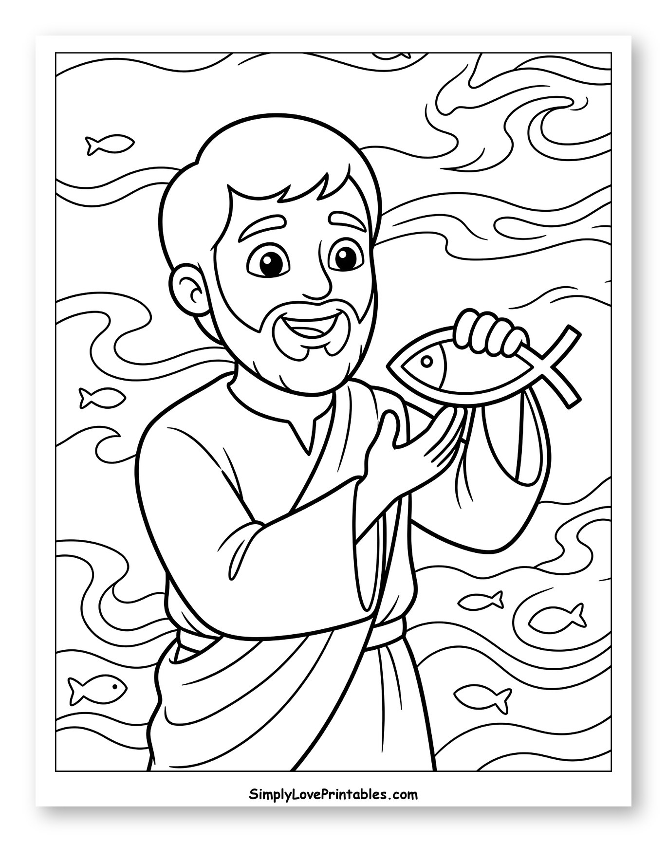 Bearded Man Holding Ichthys Fish Symbol