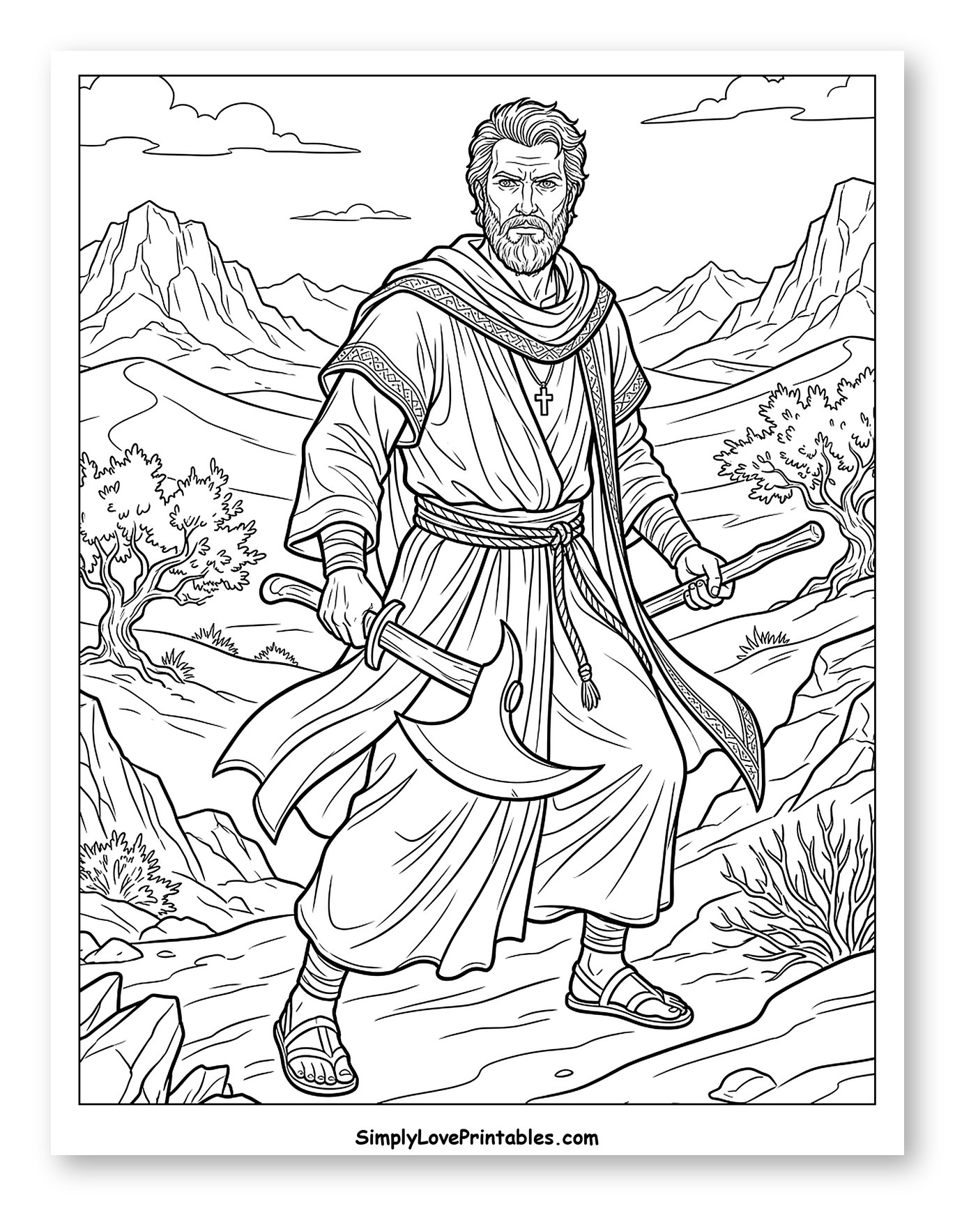 Bearded Man with Axe and Staff