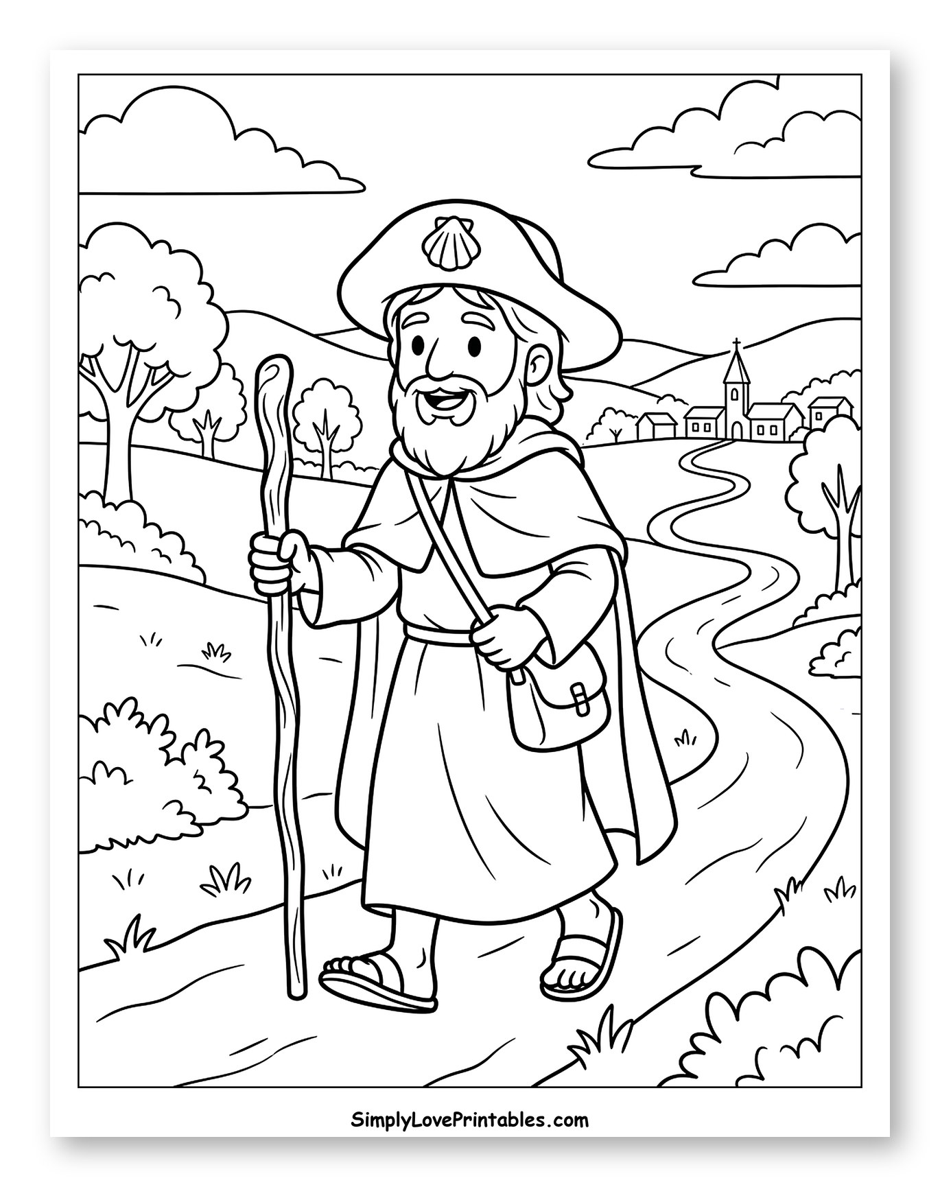 Bearded Pilgrim Walking a Winding Path