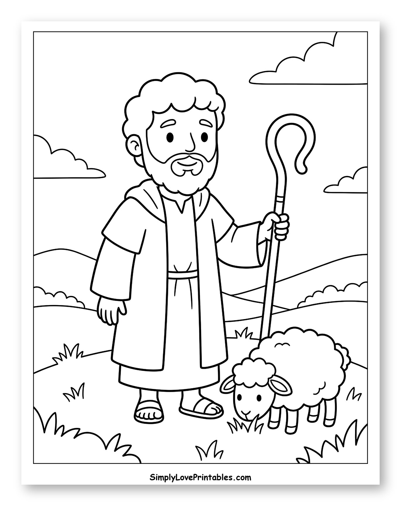 Bearded Shepherd with Staff and Lamb
