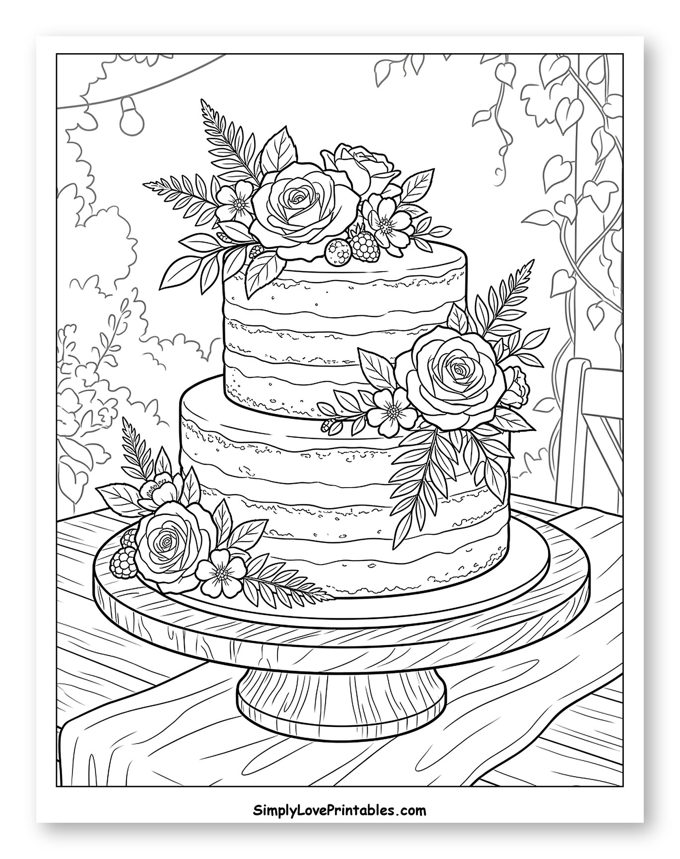 Beautiful Floral Cake on a Wooden Stand