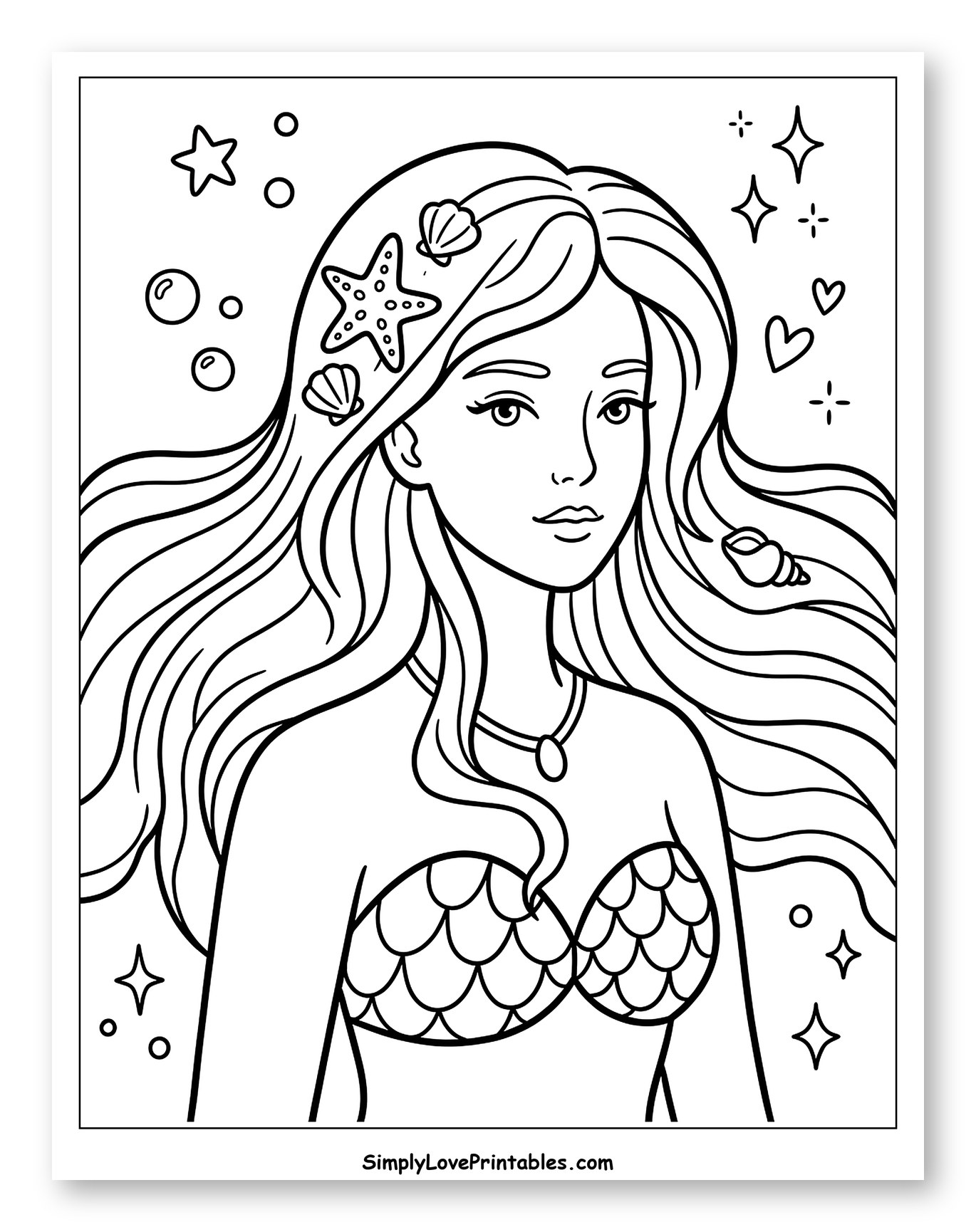 Beautiful Mermaid with Seashells in Her Hair