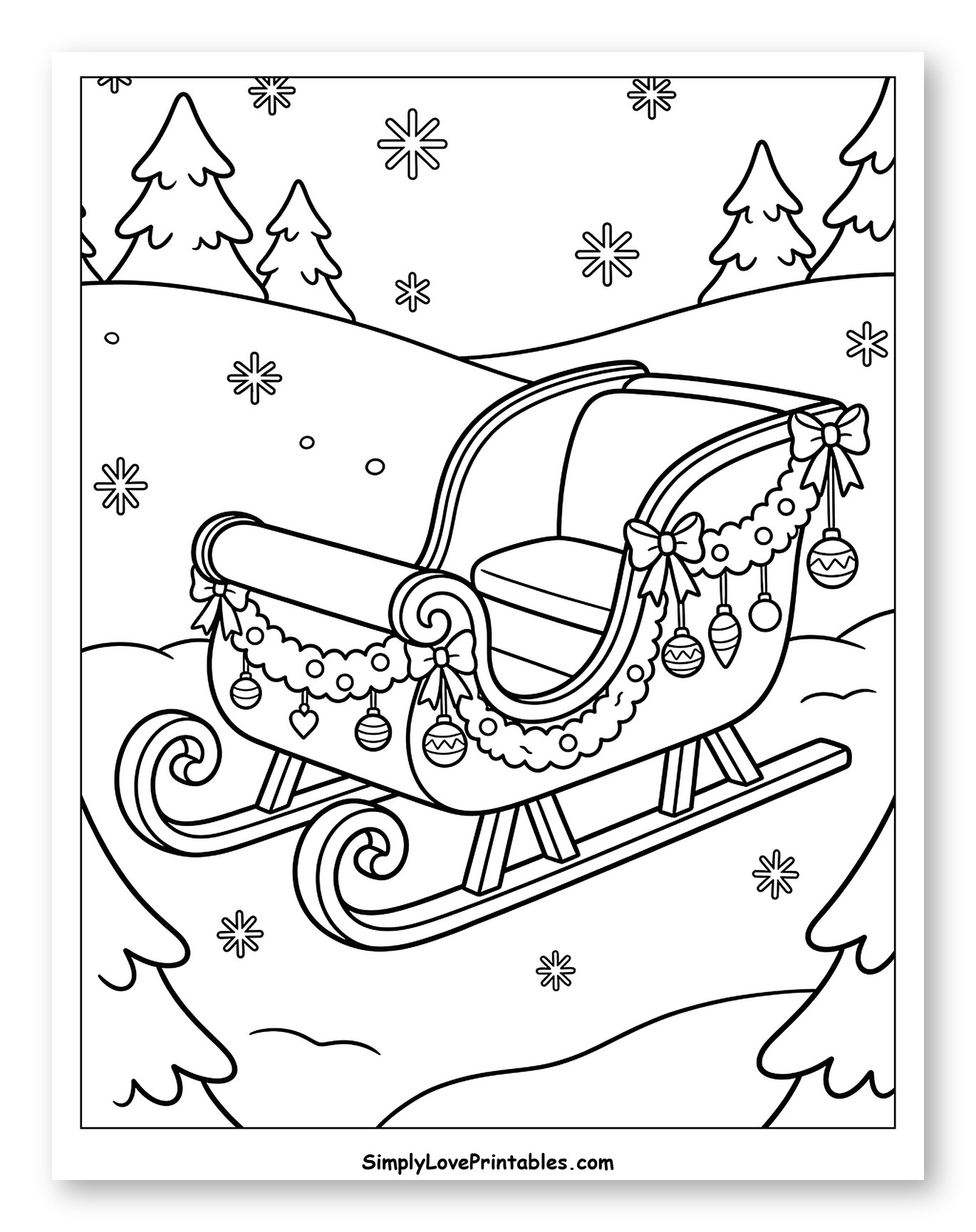 Beautifully Decorated Christmas Sleigh in the Snow
