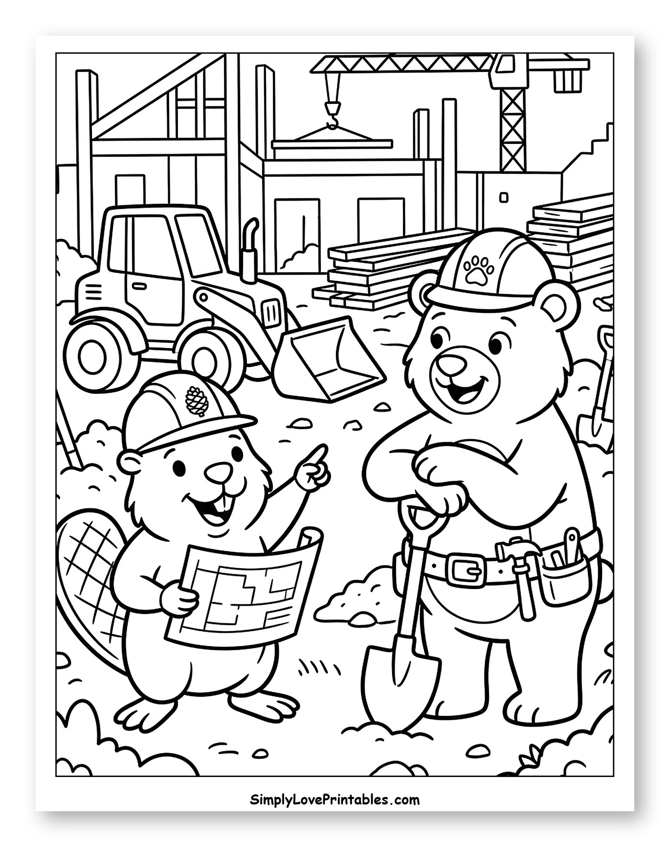 Beaver and Bear Builders at Construction Site