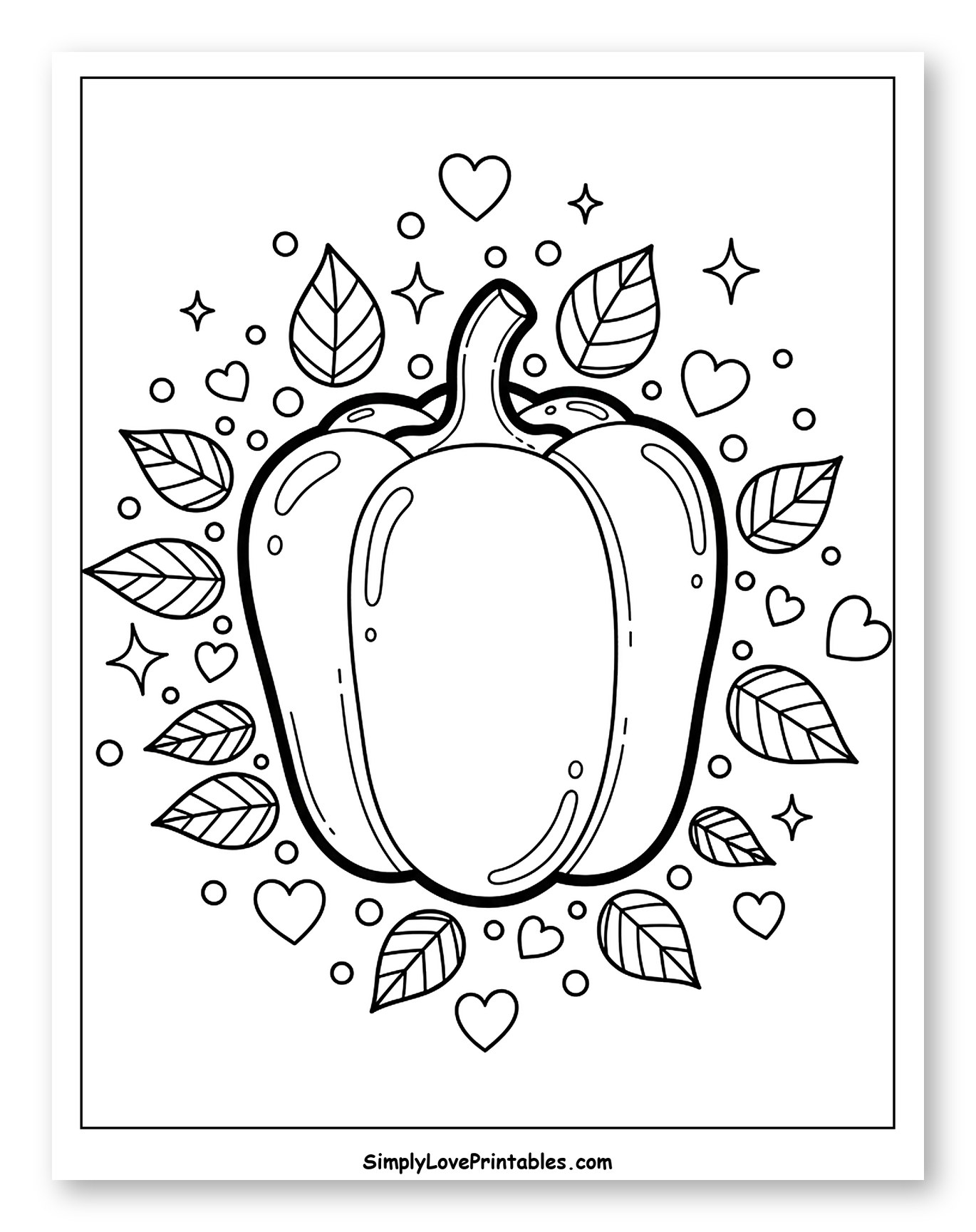 Bell Pepper with Scattered Hearts and Leaves