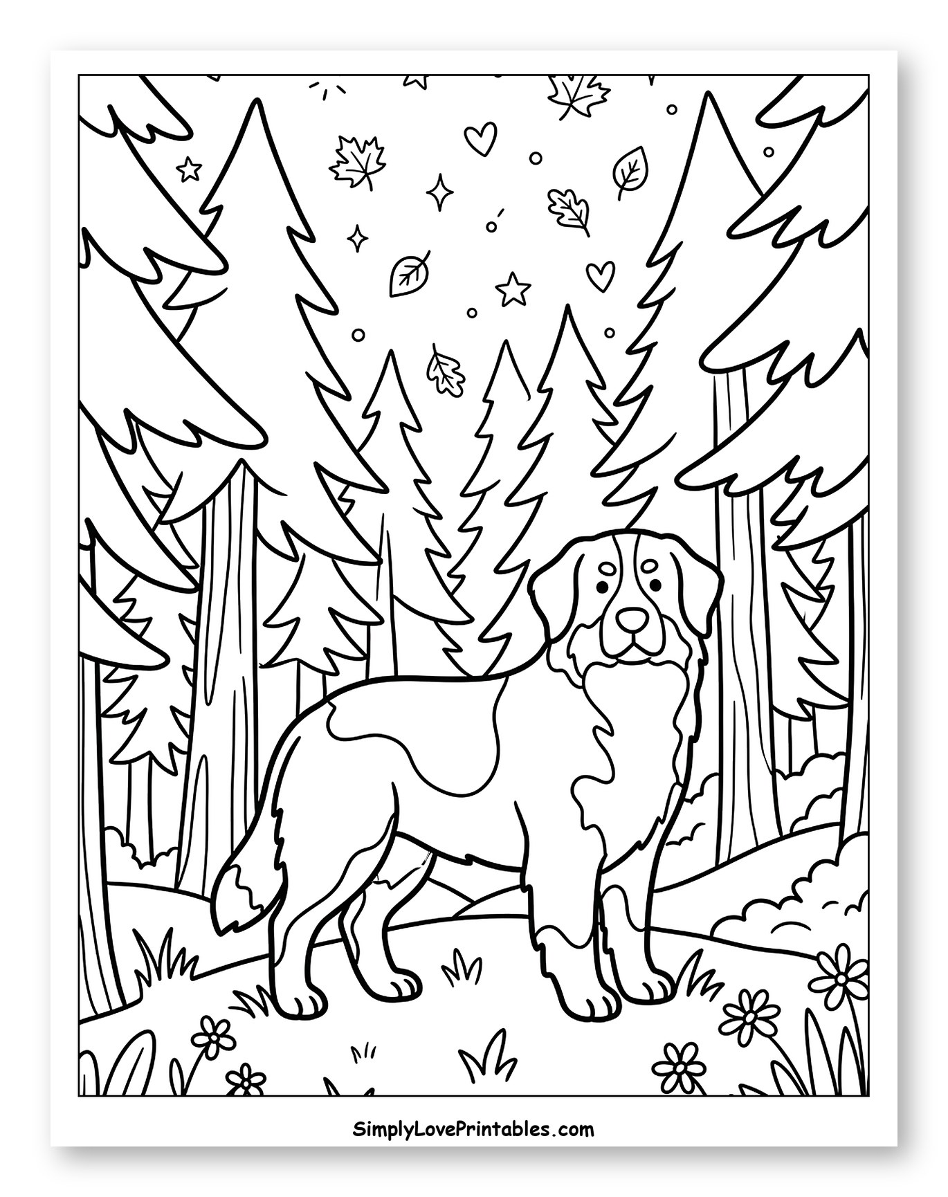 Bernese Mountain Dog in a Forest Scene