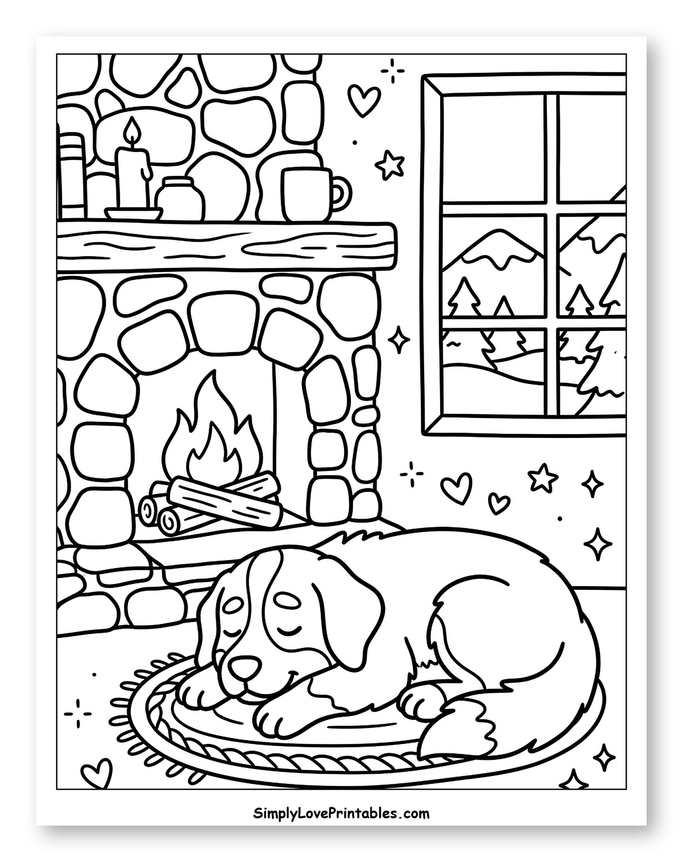 Bernese Mountain Dog Sleeping by Fireplace