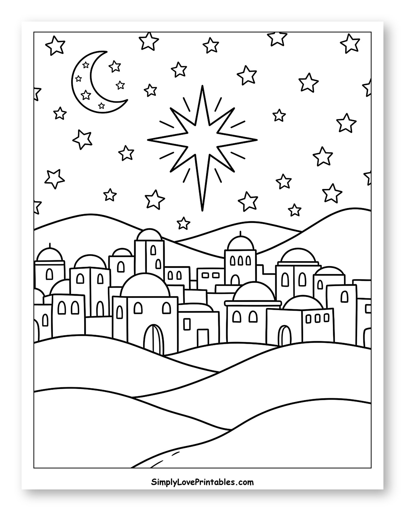 Bethlehem Village Under the Guiding Star to Color for Kids