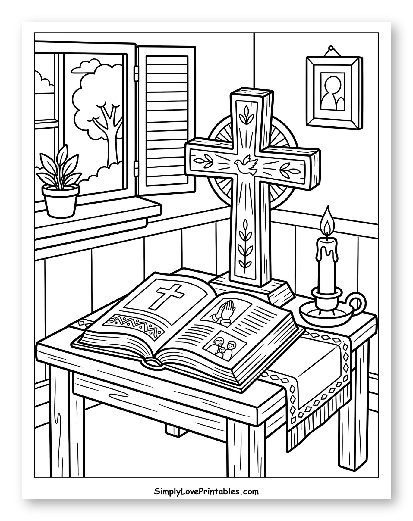 Bible, Cross, and Candle on a Table