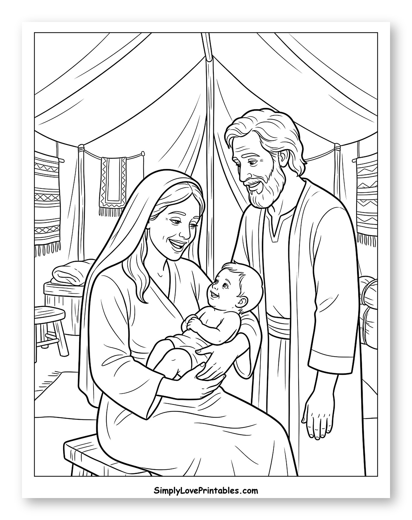 Biblical Family with Happy Newborn Baby