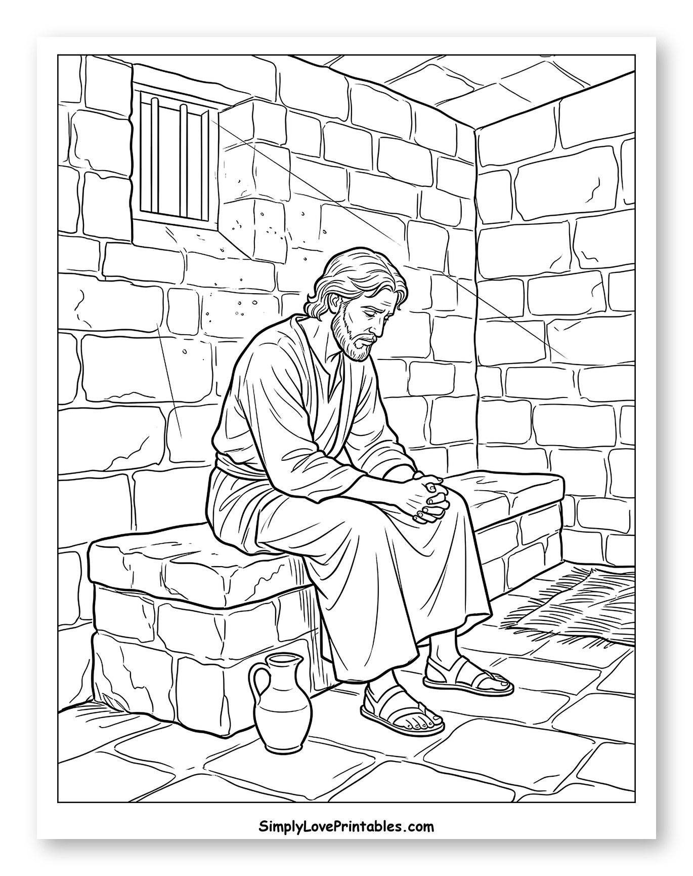 Biblical Figure Sits Sadly in Prison Cell
