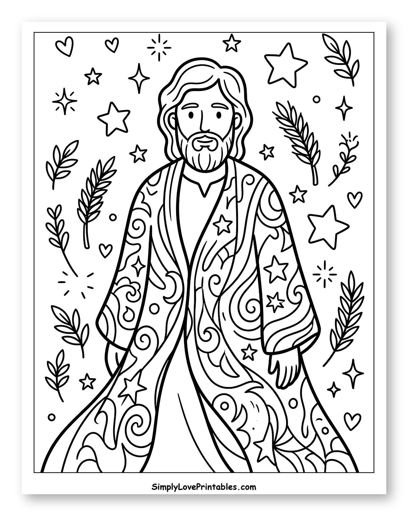 Biblical Joseph with Patterned Coat and Stars to Color for Adults