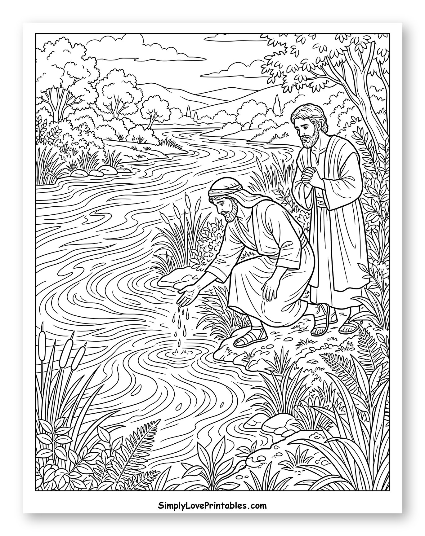 Biblical Men by a River Landscape