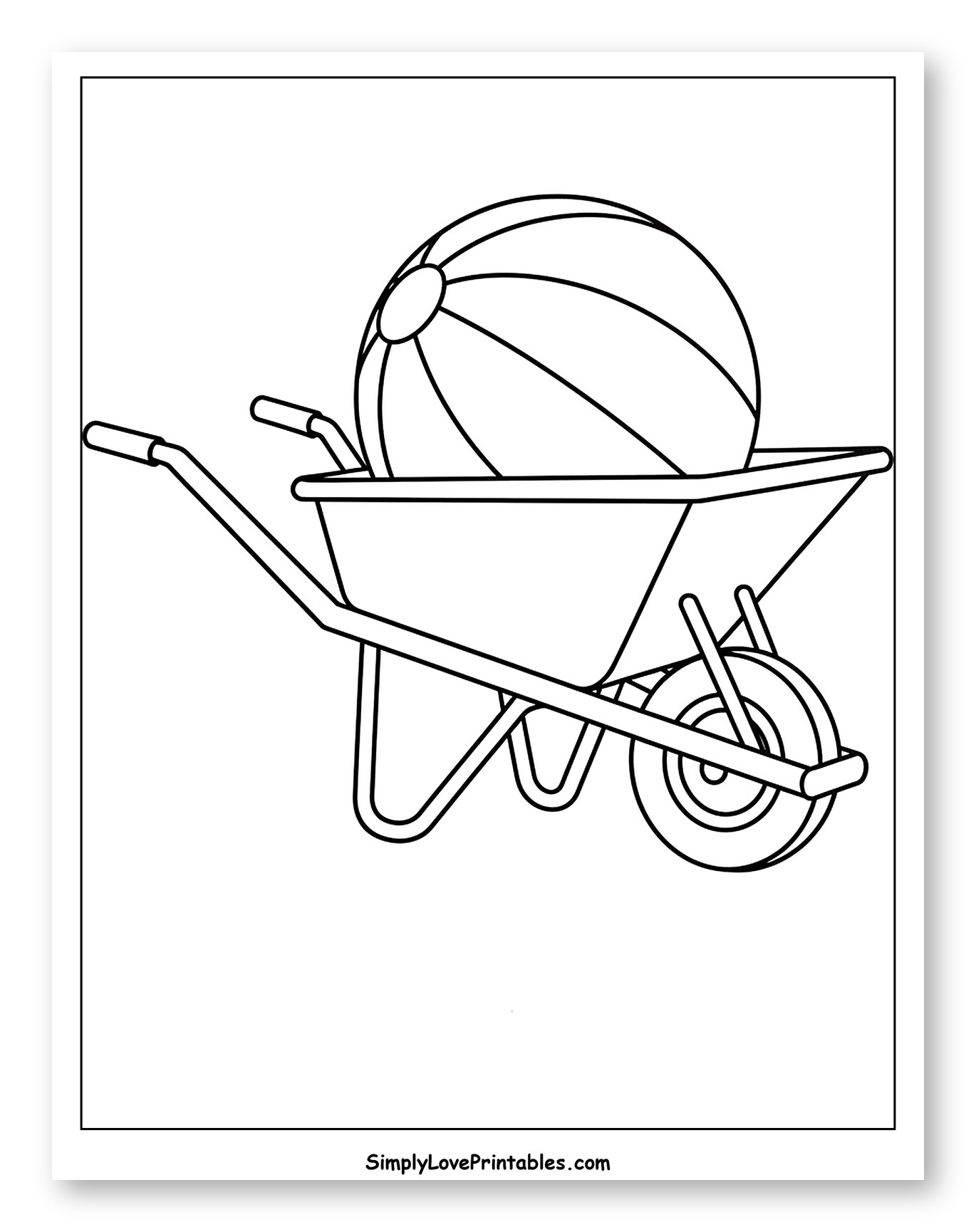 Big Beach Ball in a Wheelbarrow Coloring Sheet for Toddlers