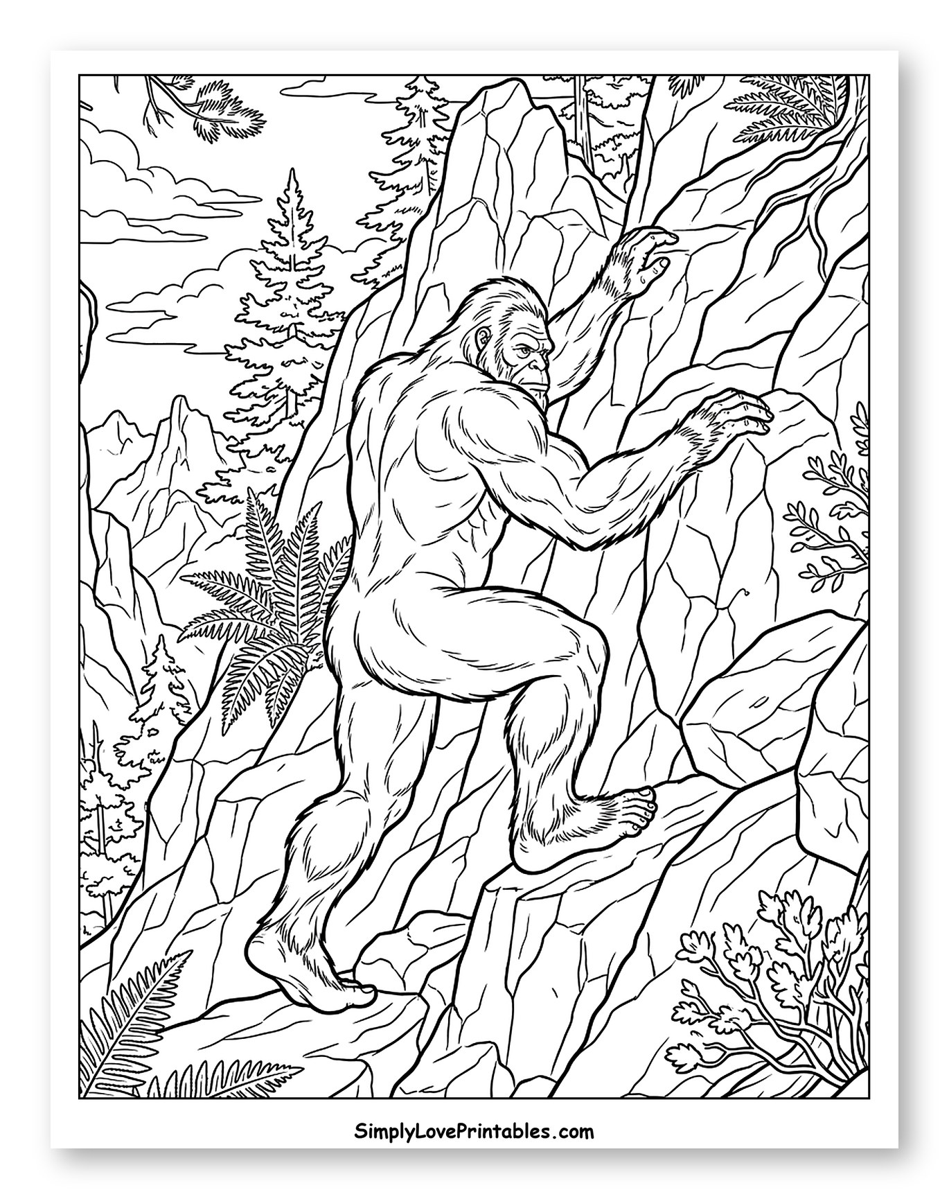 Bigfoot Climbing a Rocky Mountain