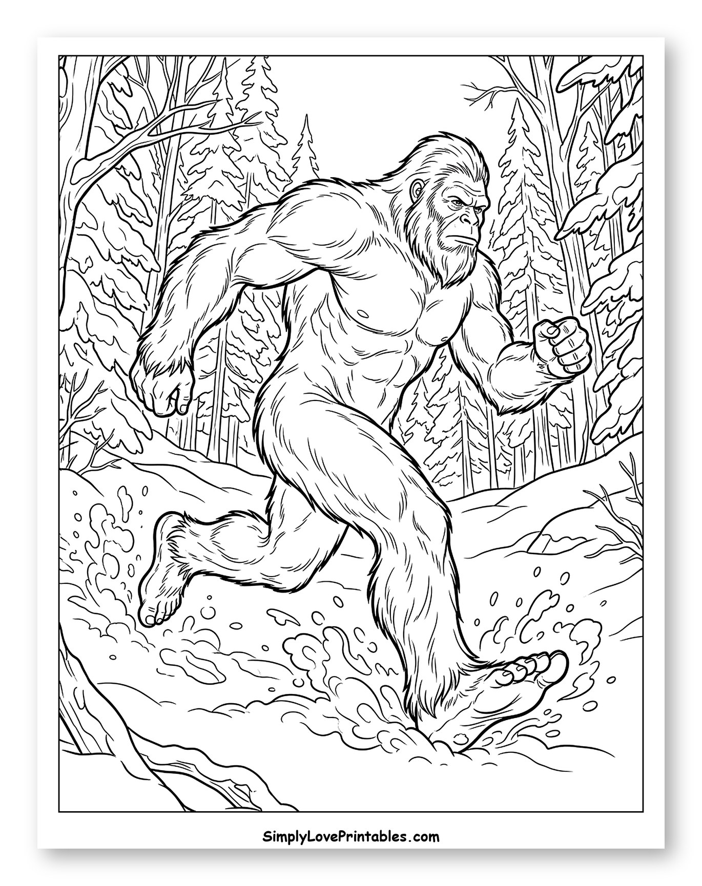 Bigfoot Running Through Snowy Forest