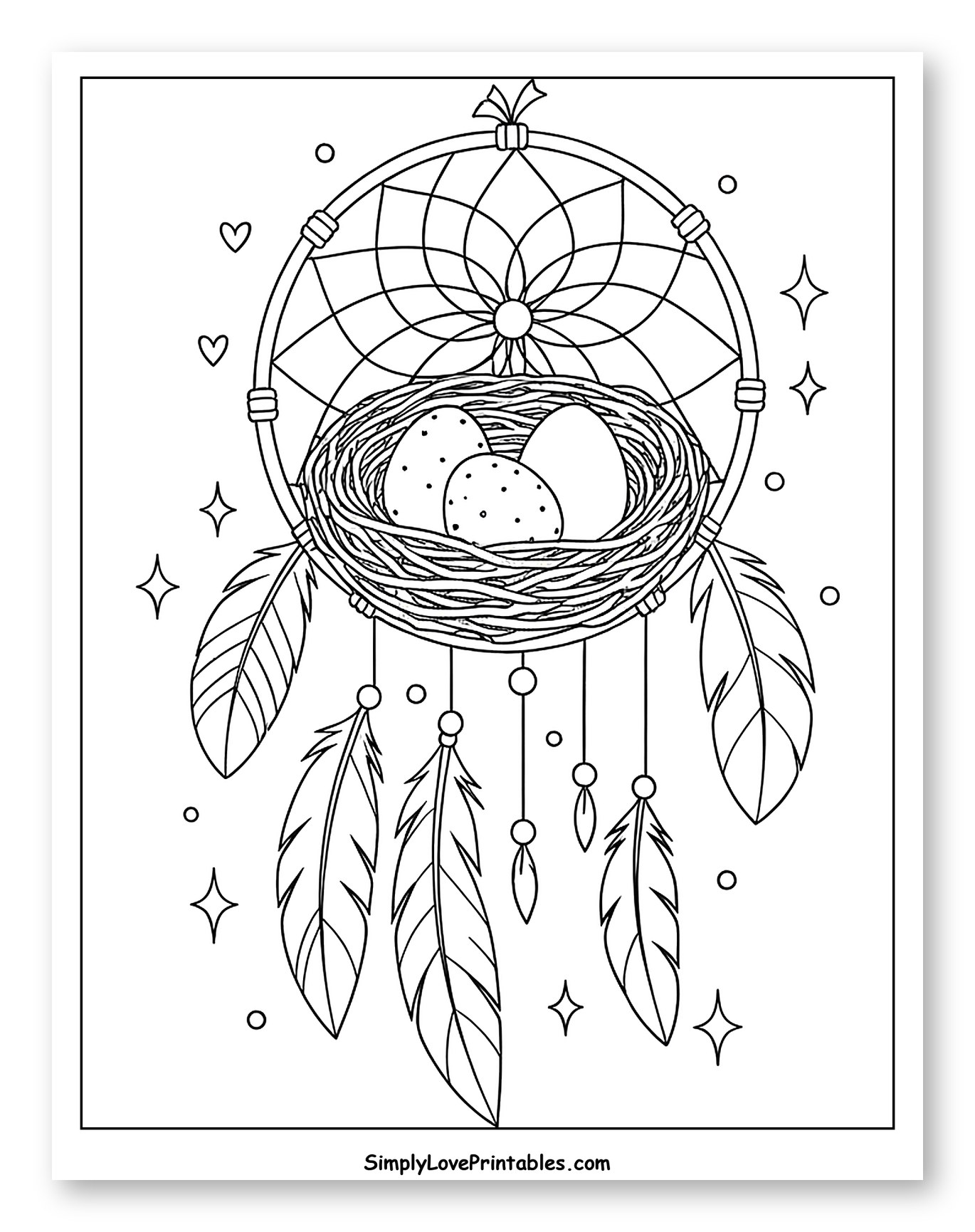 Bird Nest Dreamcatcher with Feathers and Eggs